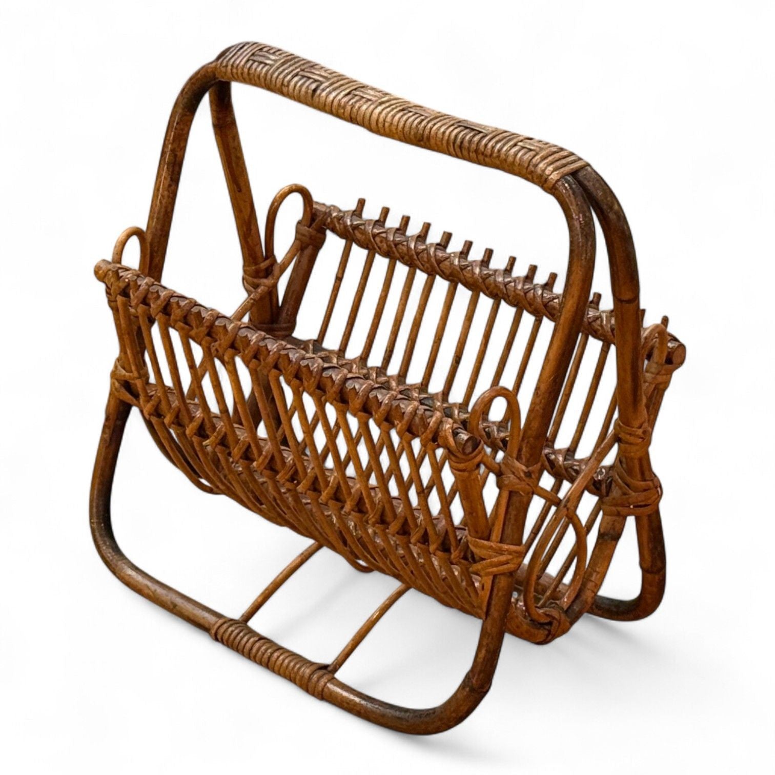 Italian Modern, Rattan, Bamboo, Cane, Magazine Rack, Italy, 1960s