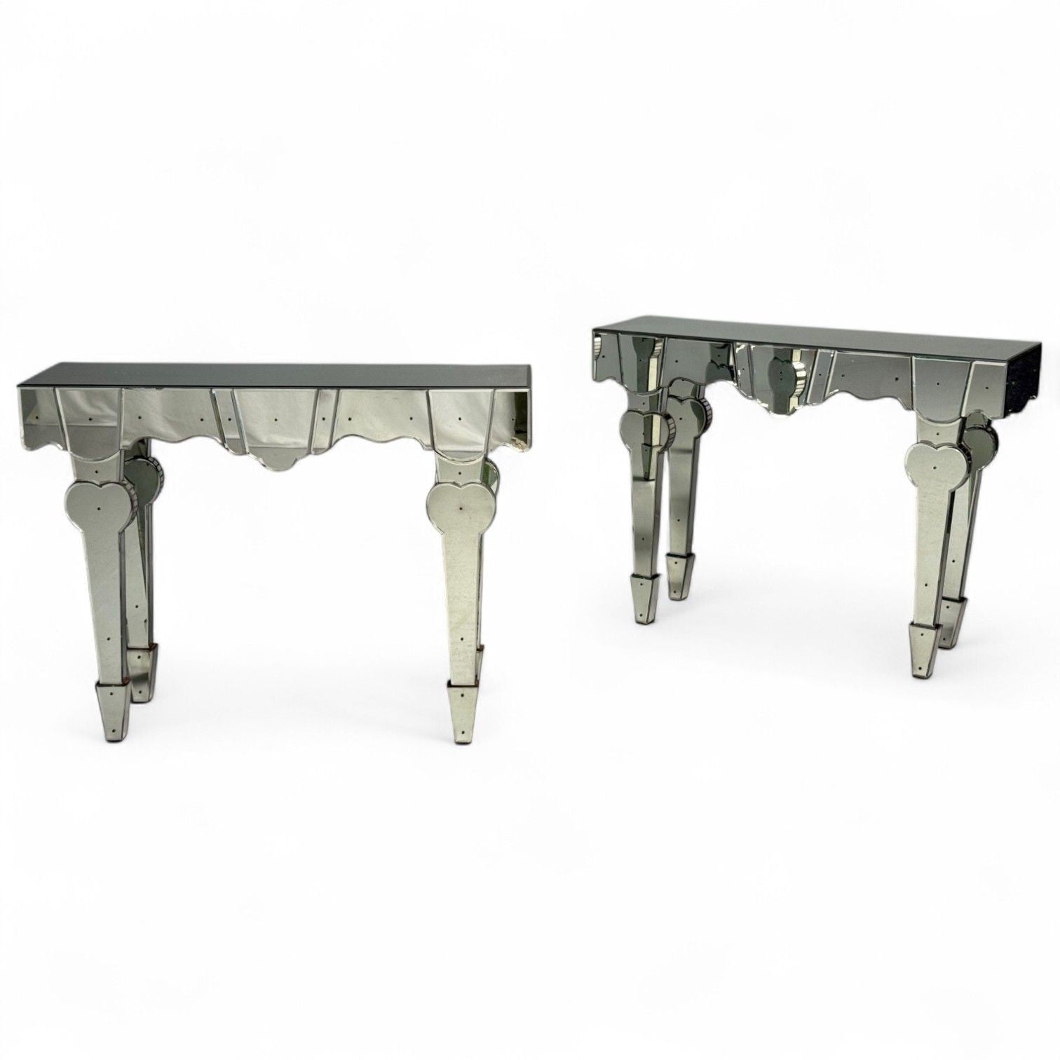 French Art Deco Style, Antique Glass, Painted Wood, Mirrored Console Tables