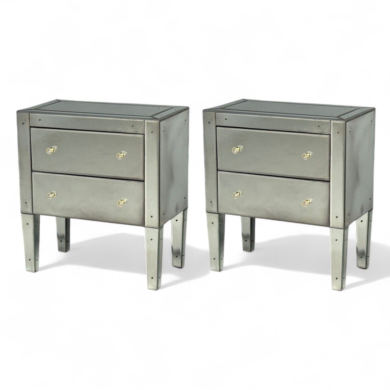 Hollywood Regency Style, Wood, Antique Beveled Glass, Mirrored Nightstands