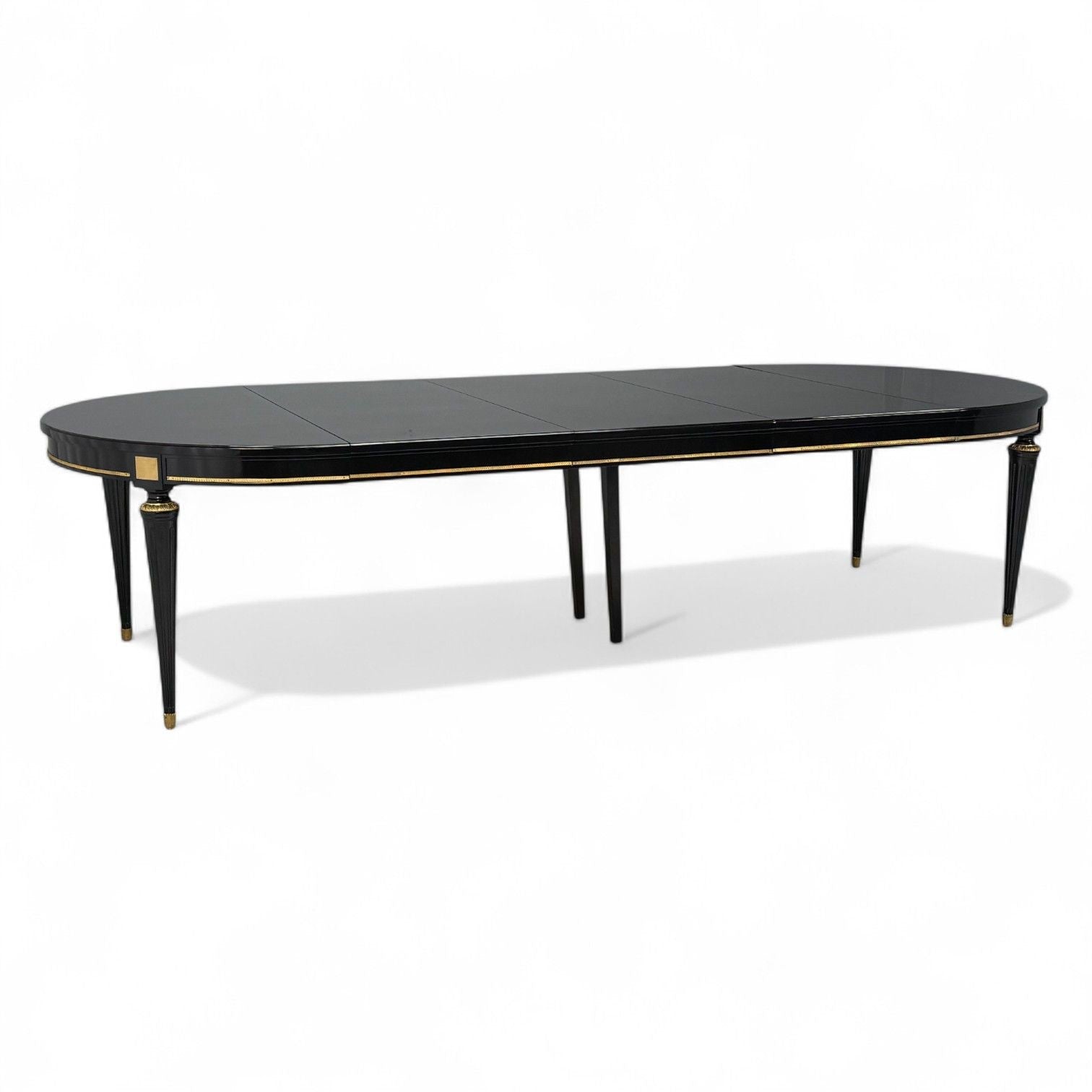Hollywood Regency, Black Lacquer, Bronze, Ebonized Dining Table, France, 1940s