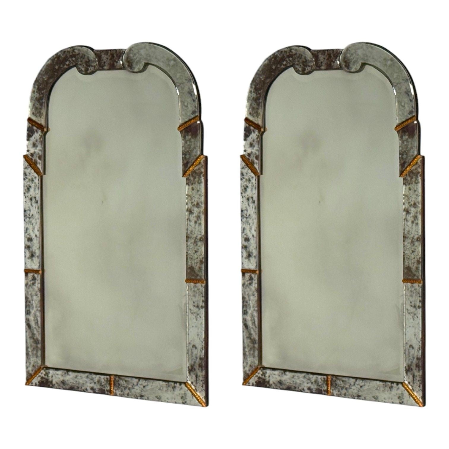 Art Deco Style, Silver Antiqued Beveled Glass, Venetian Wall Mirrors, 21st C.