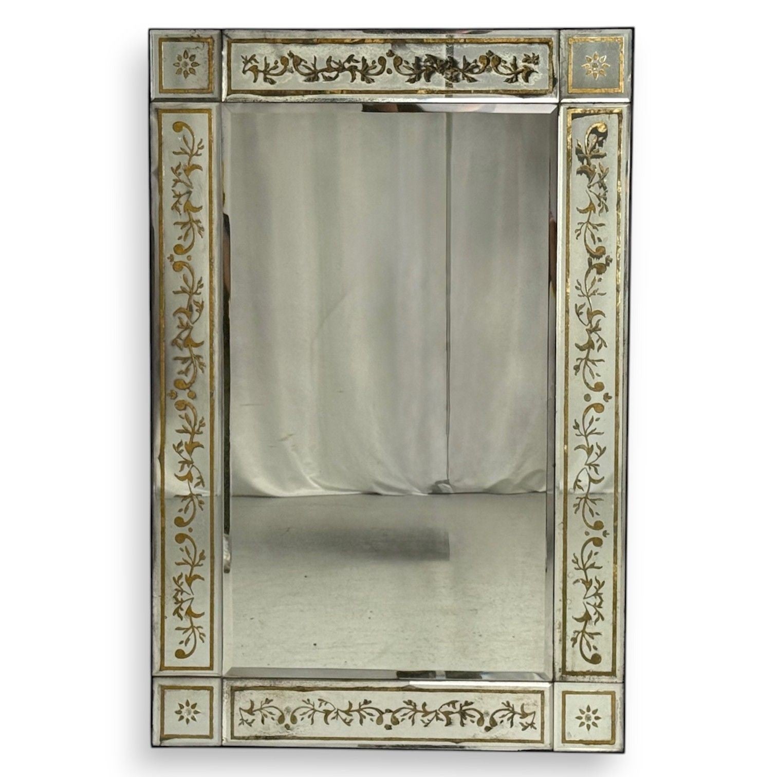 Maison Jansen Style, Verre Églomisé Glass, Wood, Venetian Wall Mirror, 20th c.