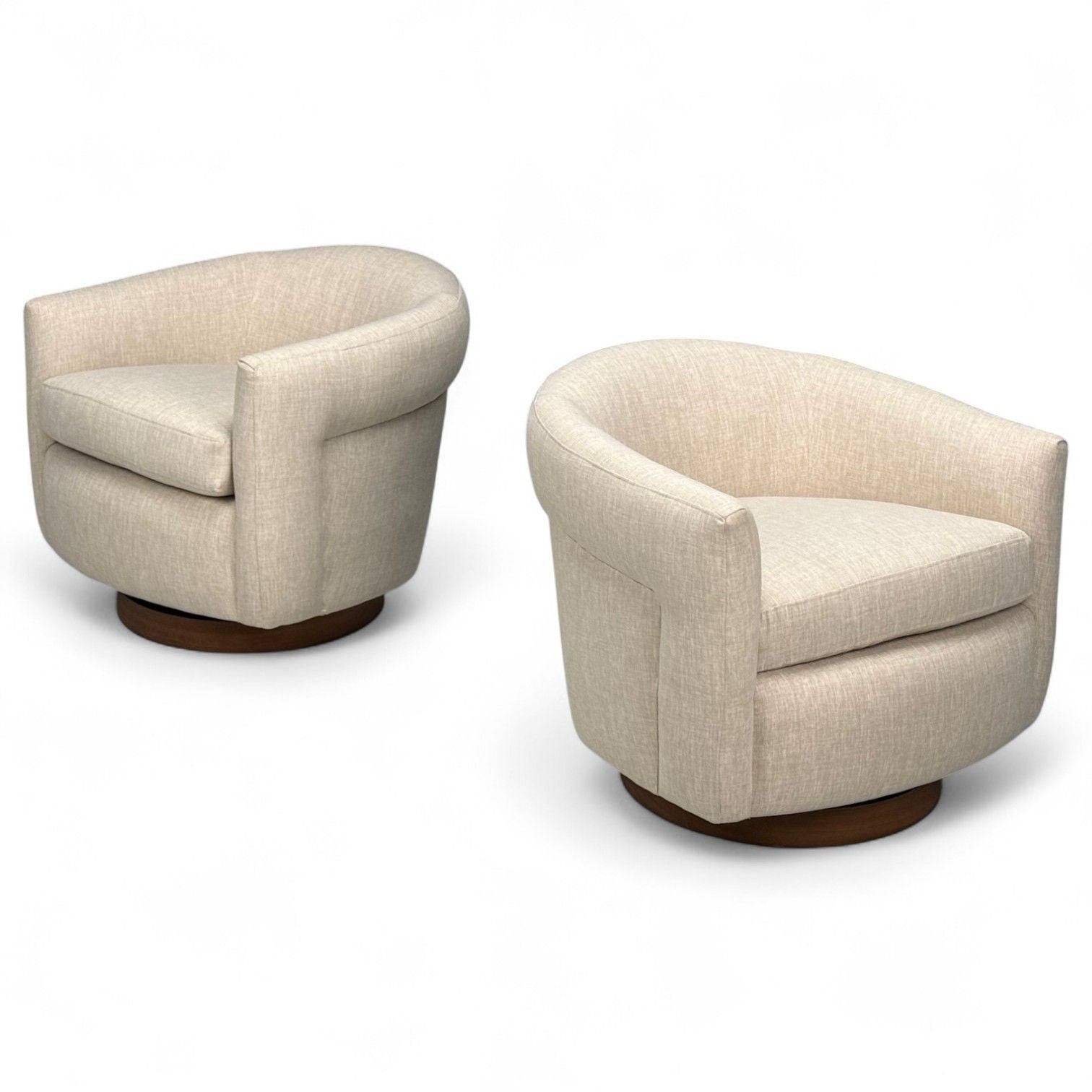 Milo Baughman, Beige Upholstery, Walnut, Tilt & Swivel Chairs, USA, 1970s