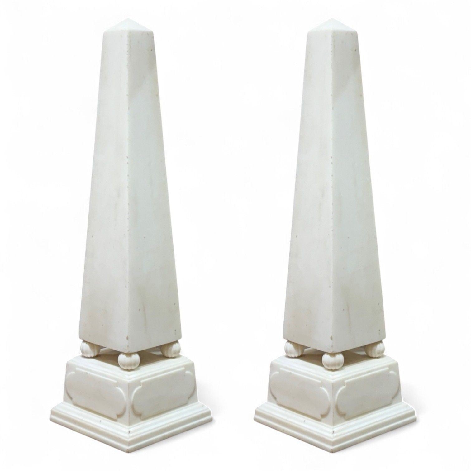 Neoclassical, White Marble, Obelisks on Pedestals, France, 1920s