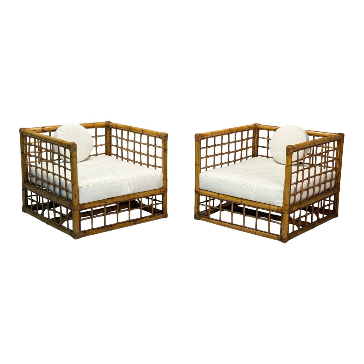 Vivai Del Sud, Italian Modern, Rattan, Bamboo, Lounge Chairs, Italy, 1970s
