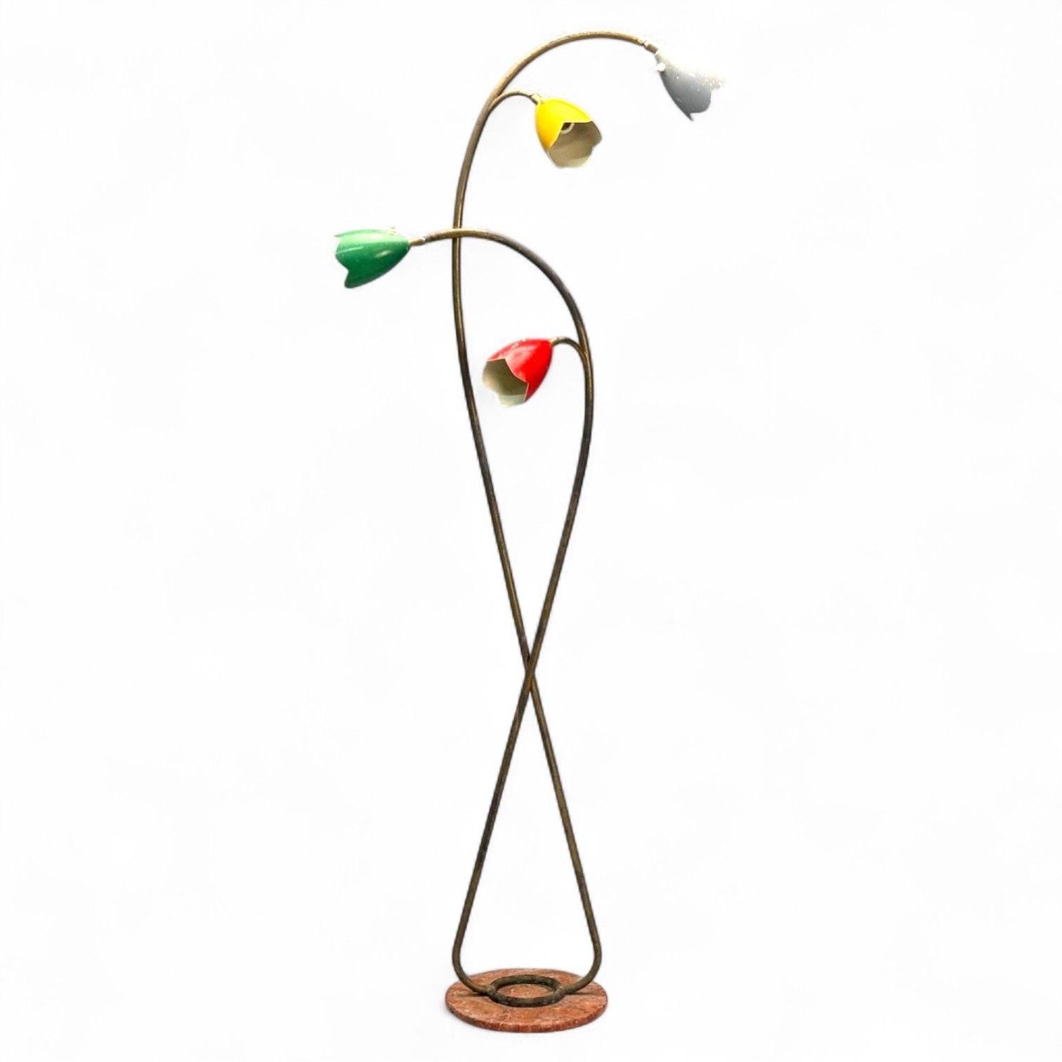 Italian Modern, Painted Enamel, Brass, Marble, Floor Lamp, Italy, 1940s