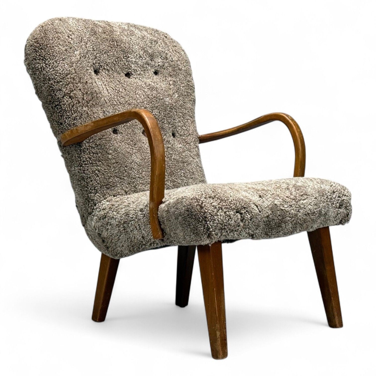 Philip Arctander Style, Shearling, Beech, Lounge Chair, Denmark, 1960s