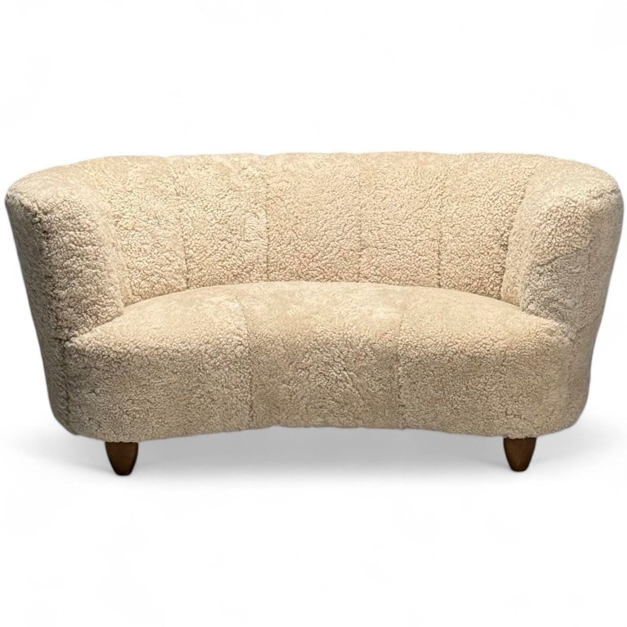 Danish Mid-Century Modern, Banana Sofa, Beige Shearling, Beech, Denmark, 1950s