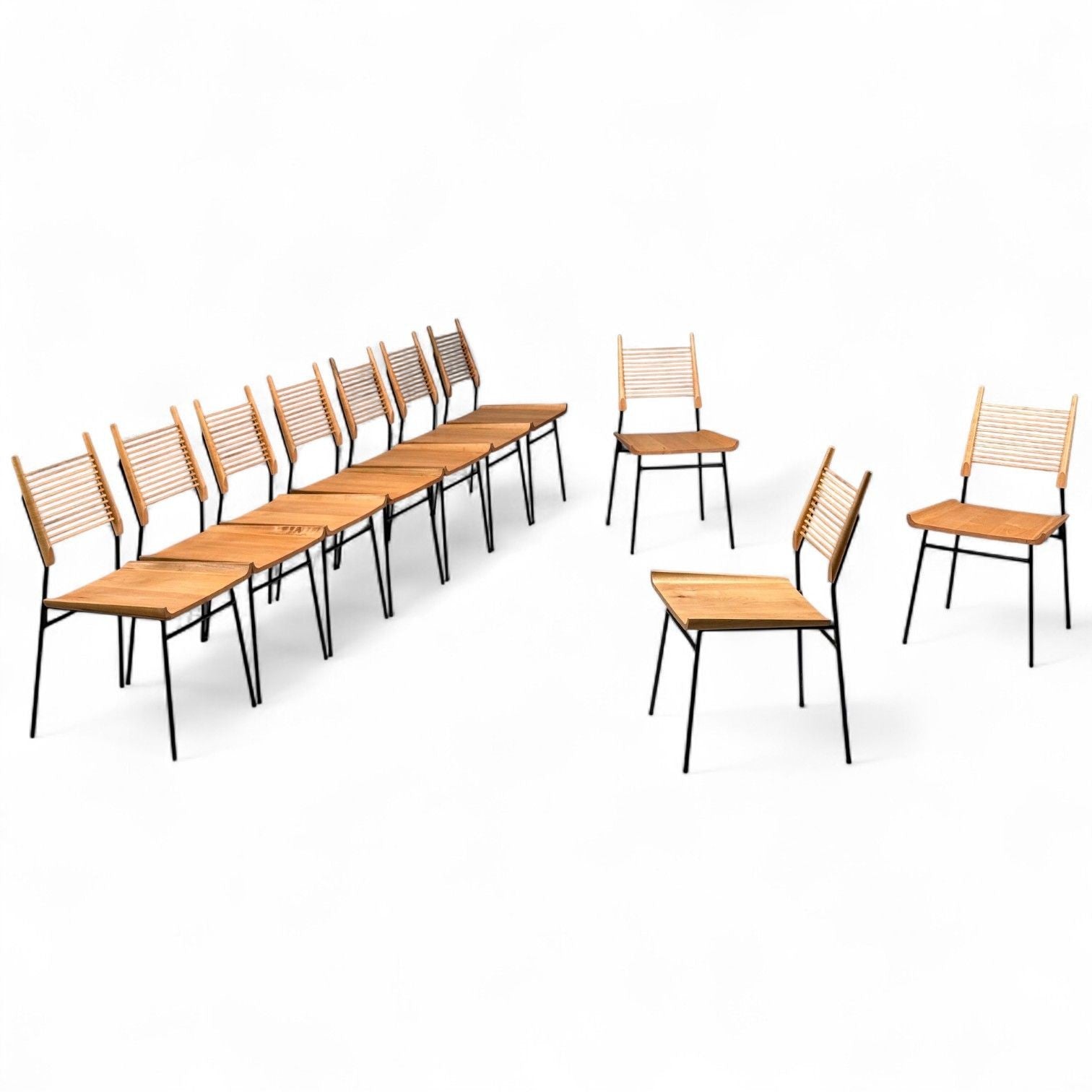 Paul McCobb, Maple, Lacquered Iron, Shovel Dining Chairs, USA, 1950s