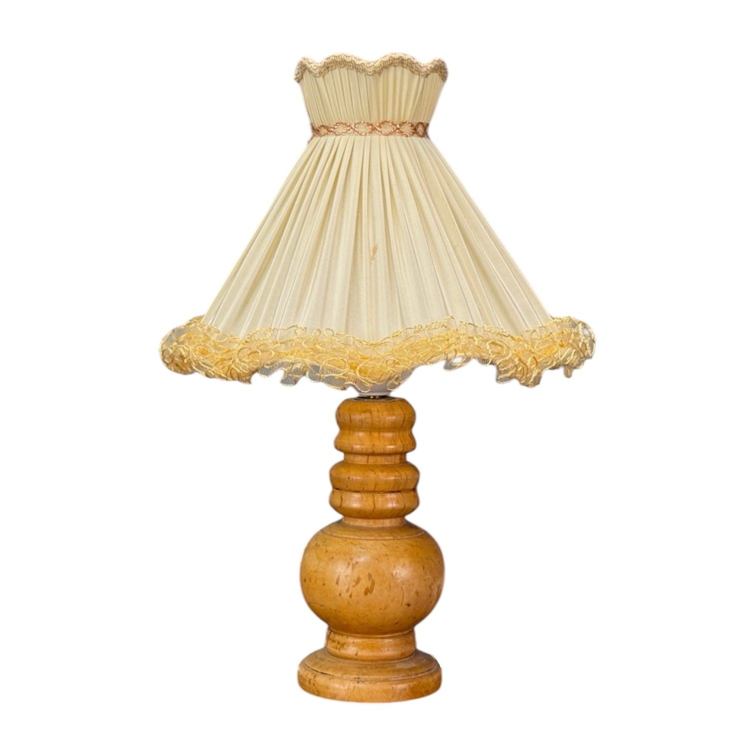 Swedish Modern, Turned Birch, Silk, Table Lamp, Sweden, 1960s