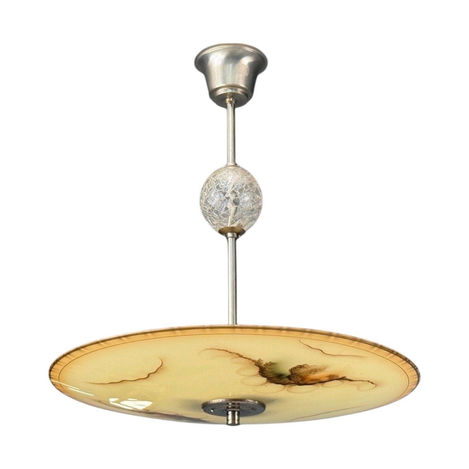 Swedish Modern, Glass, Metal, Pendant Light, Sweden, 1940s