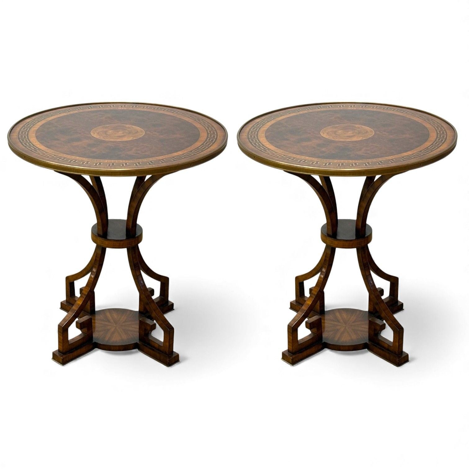 Russian Neoclassical, Burlwood, Brass, Gueridons, France, 1950s