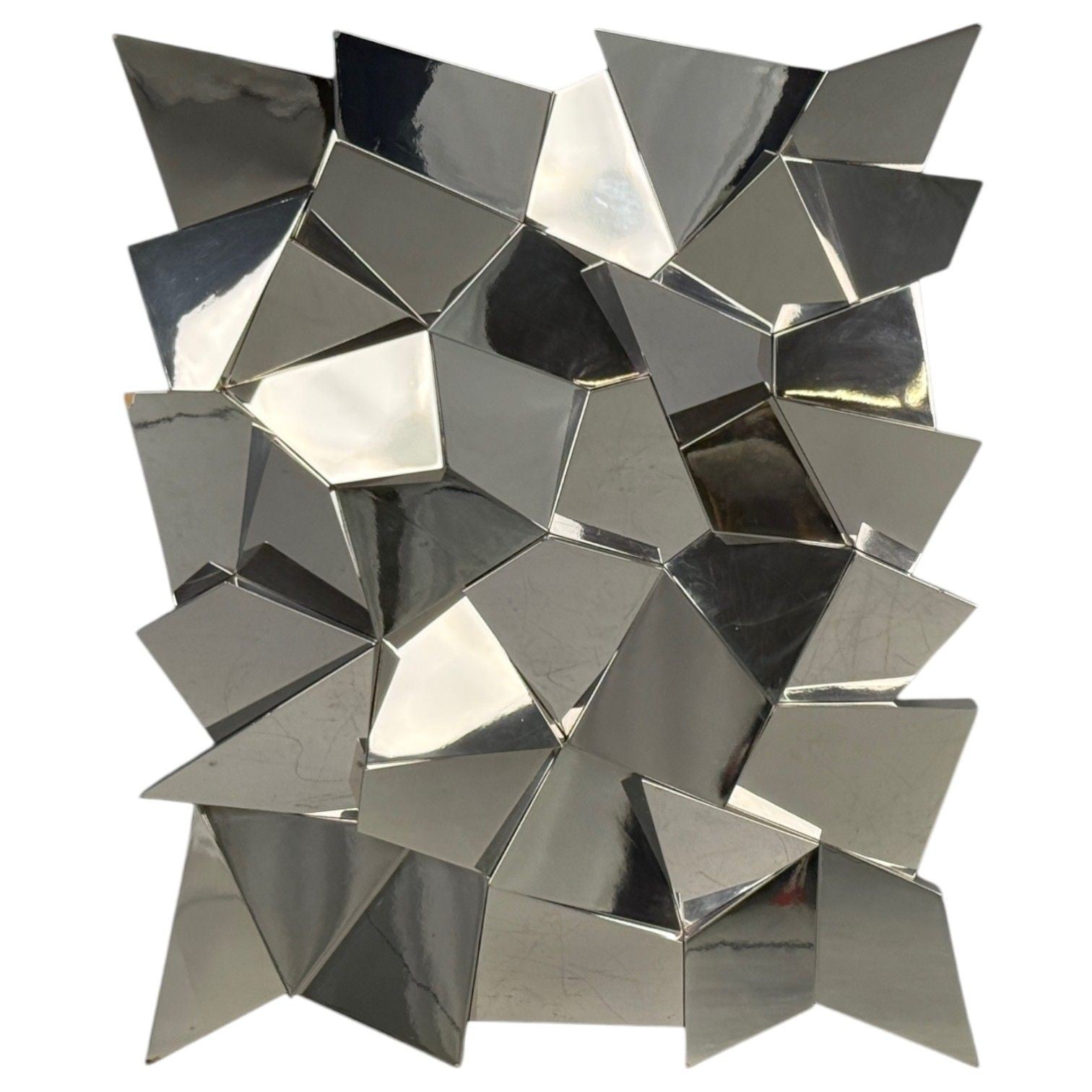 Brutalist Style, Geometric Chrome Wall Mirror, American, 2010s
