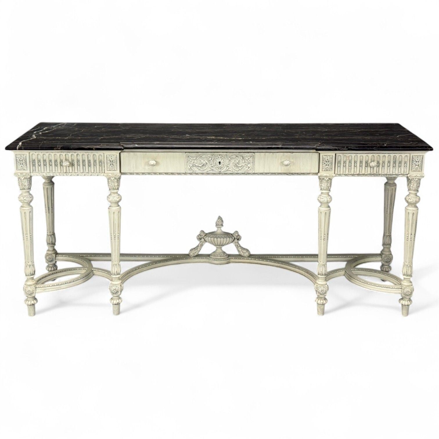Gustavian Louis XVI Style, White Painted Console Table, France, Marble, 1910