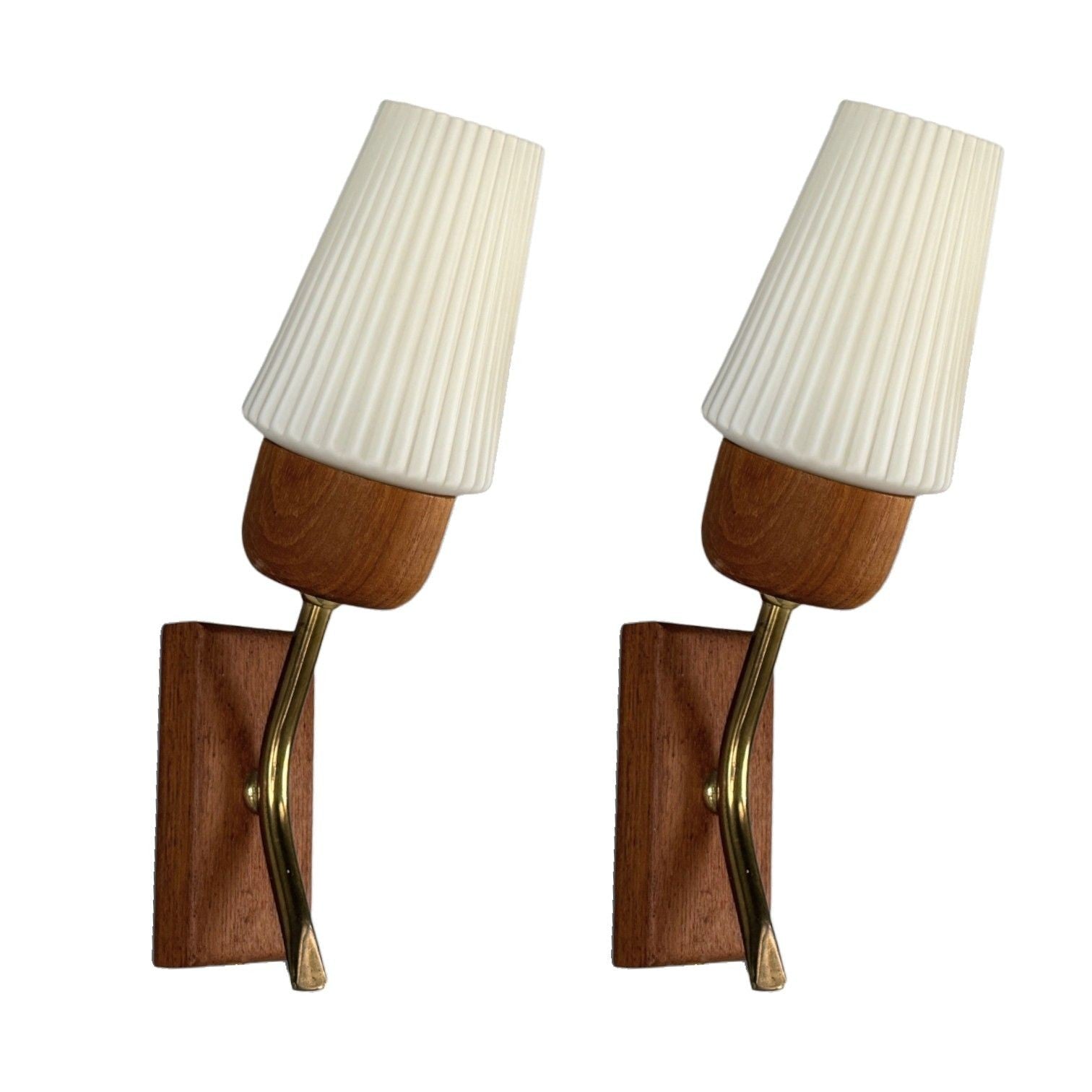 Swedish Modern, Teak, Brass, Glass, Wall Lights, Sweden, 1960s