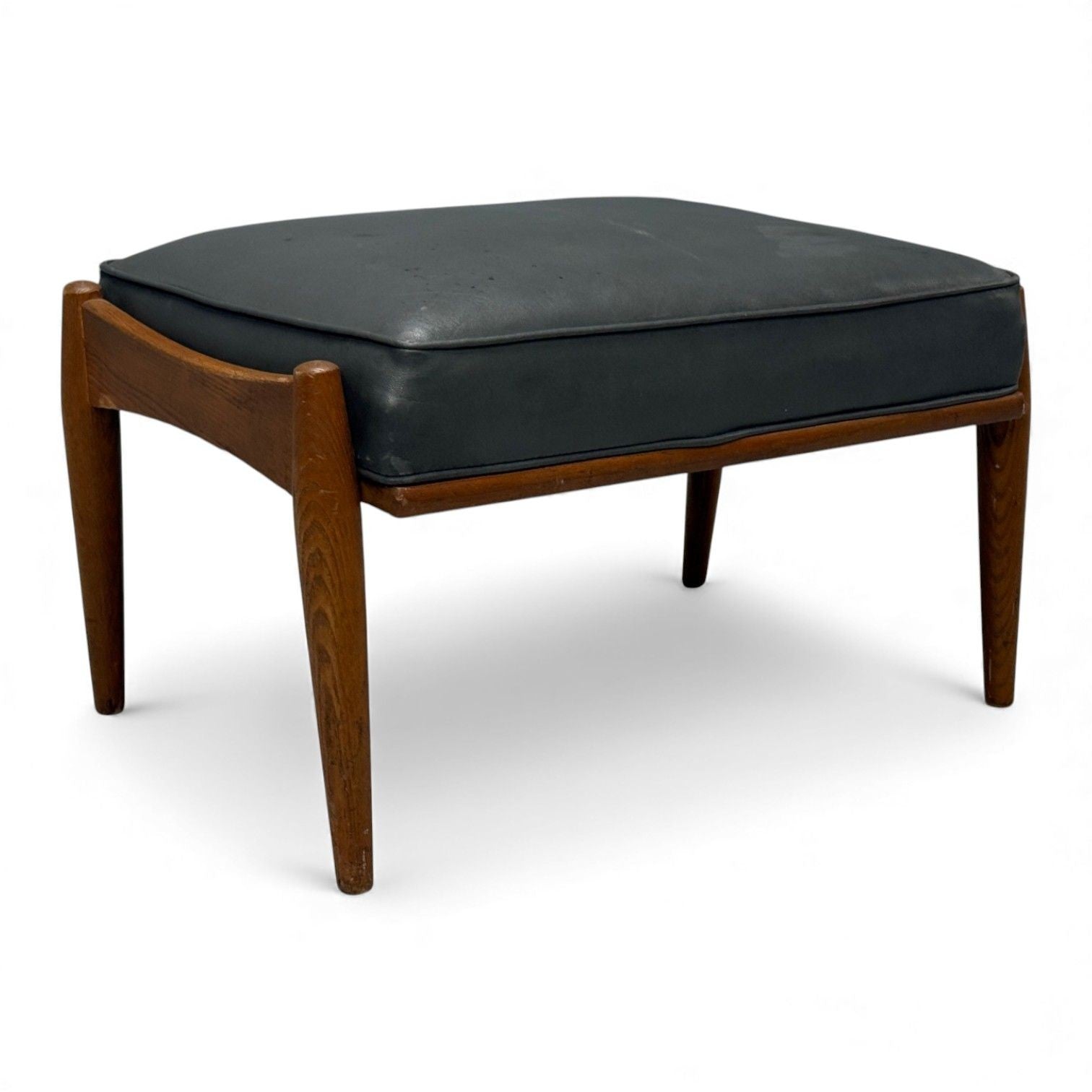 Danish Modern, Gray Leatherette, Walnut, Footstool, Denmark, 1950s