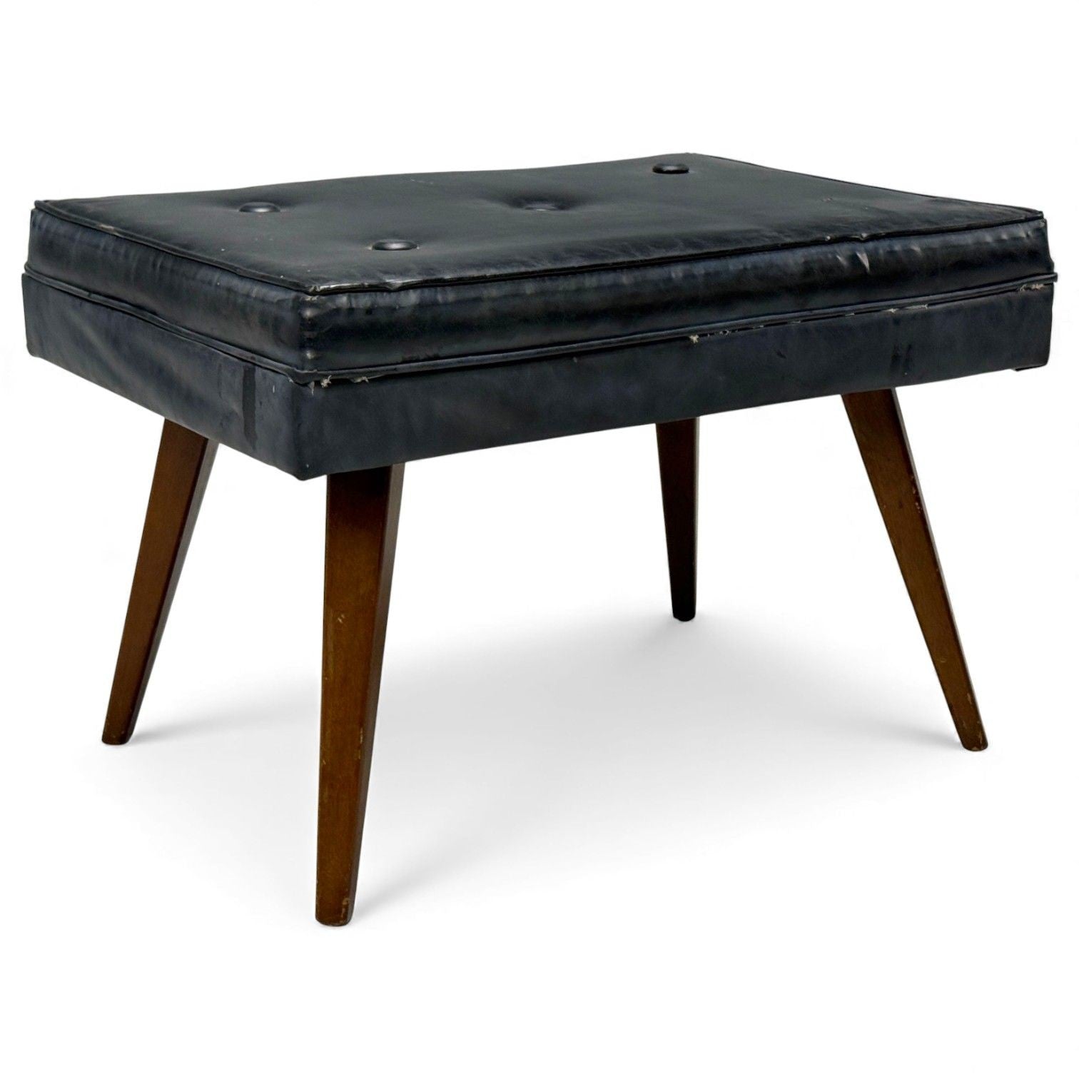 Danish Modern, Black Leatherette, Stained Wood, Footstool, Denmark, 1950s