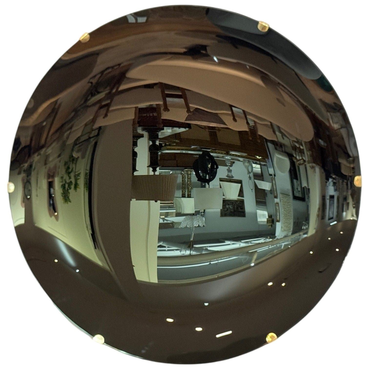 Contemporary, Concave Glass, Brass, Black Modern Space Age Wall Mirror