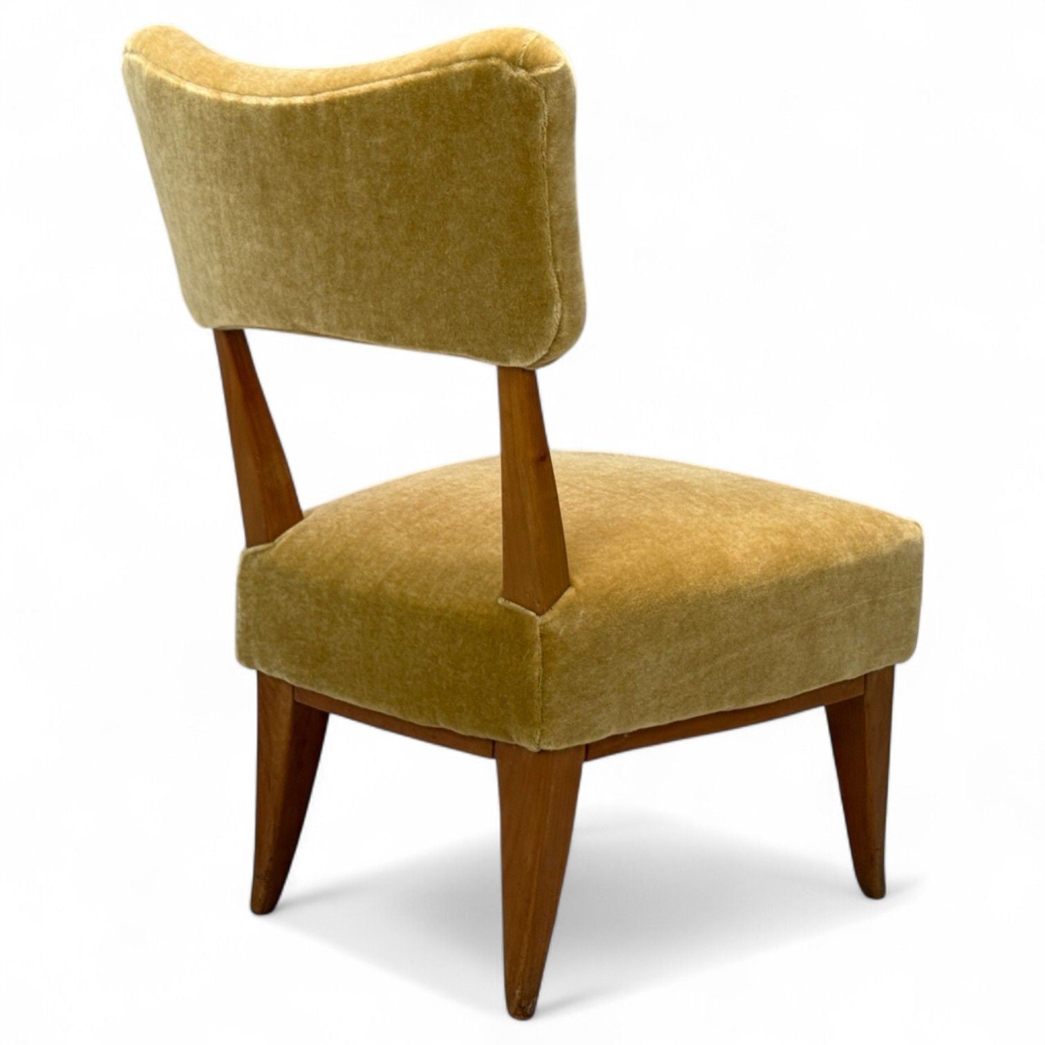 Guglielmo Pecorini, Stained Wood, Camel Mohair, Low Lounge Chair, Italy, 1950s