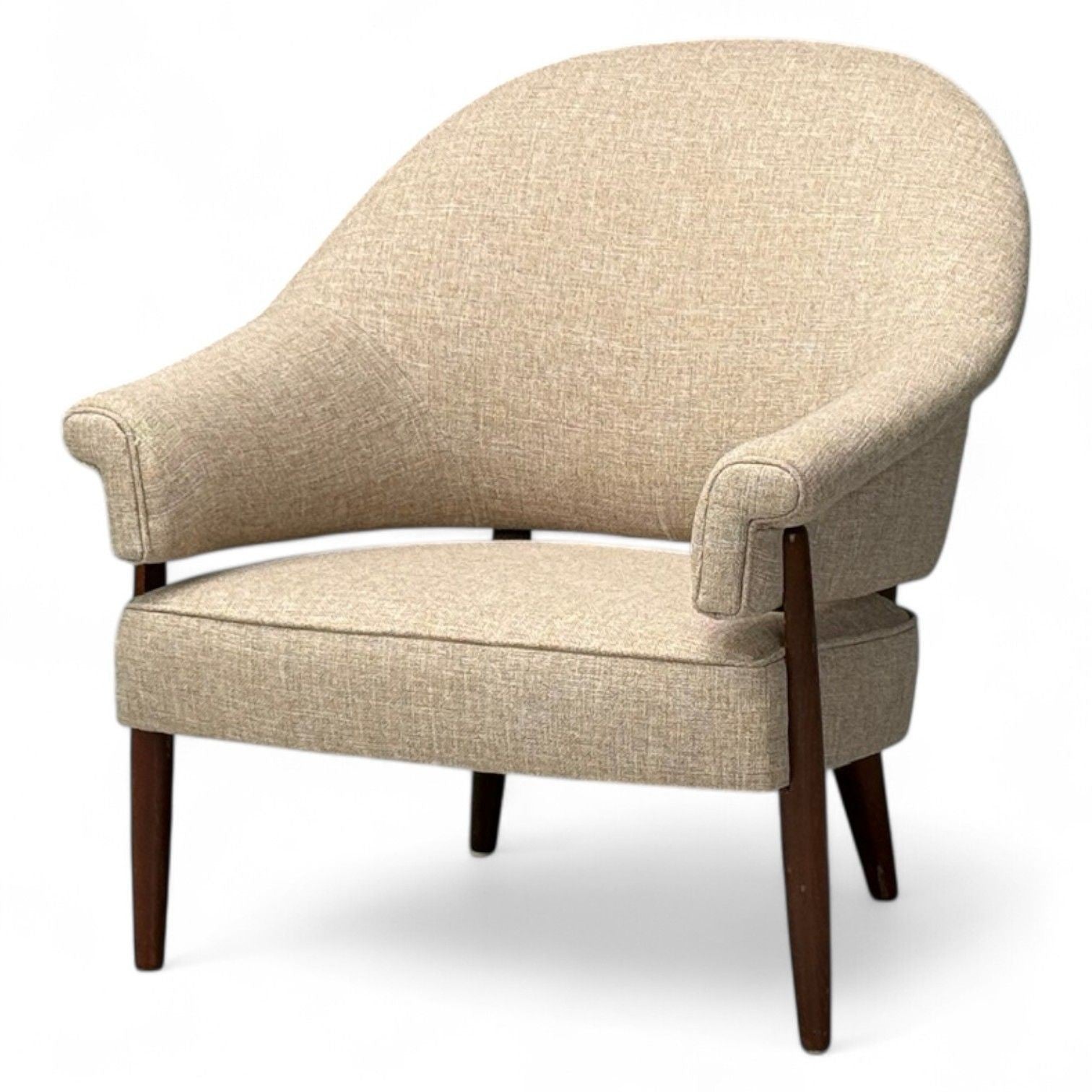 Swedish Modern, Teak, Beige Wool, Floating Lounge Chair, Sweden, 1960s