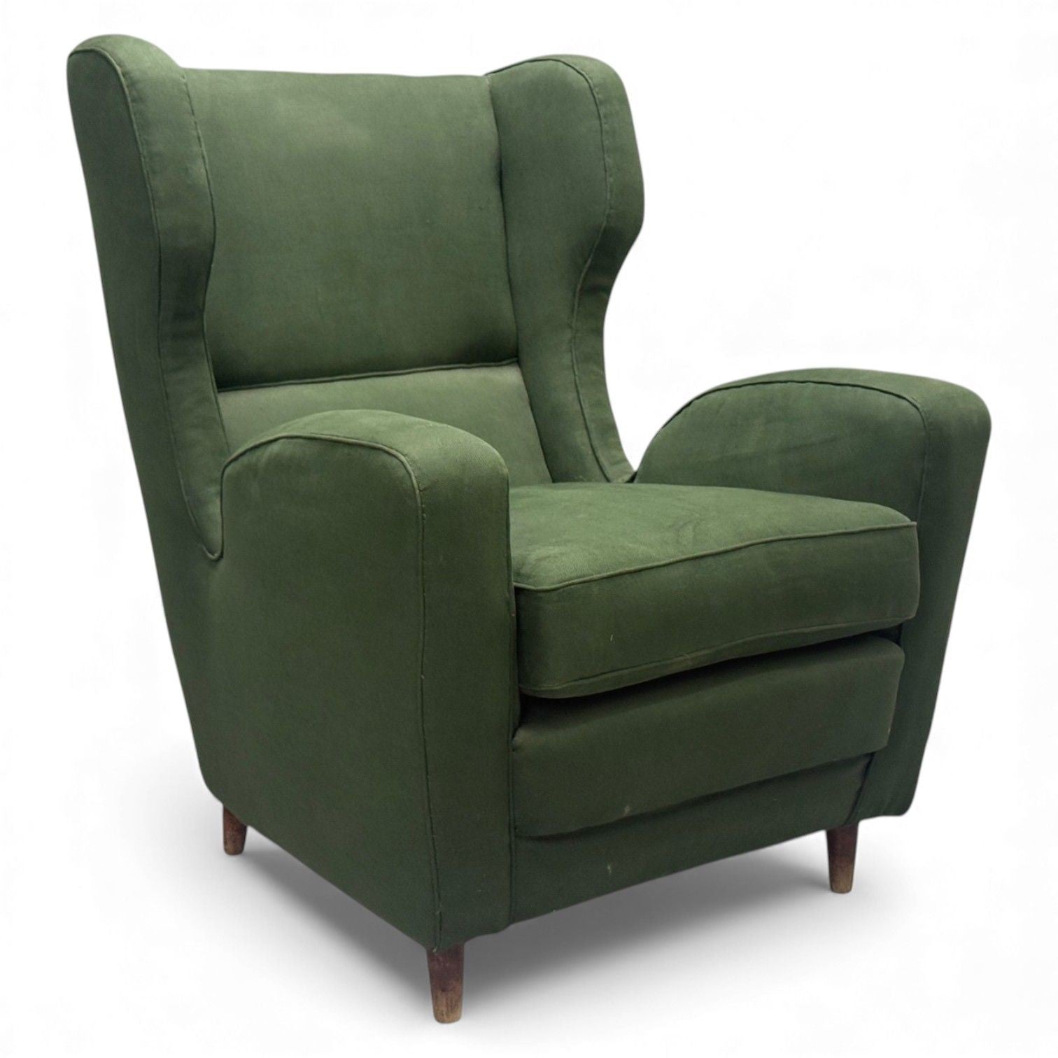 Melchiorre Bega attr., Dark Green Fabric, Wood, Lounge Chair, Italy, 1950s