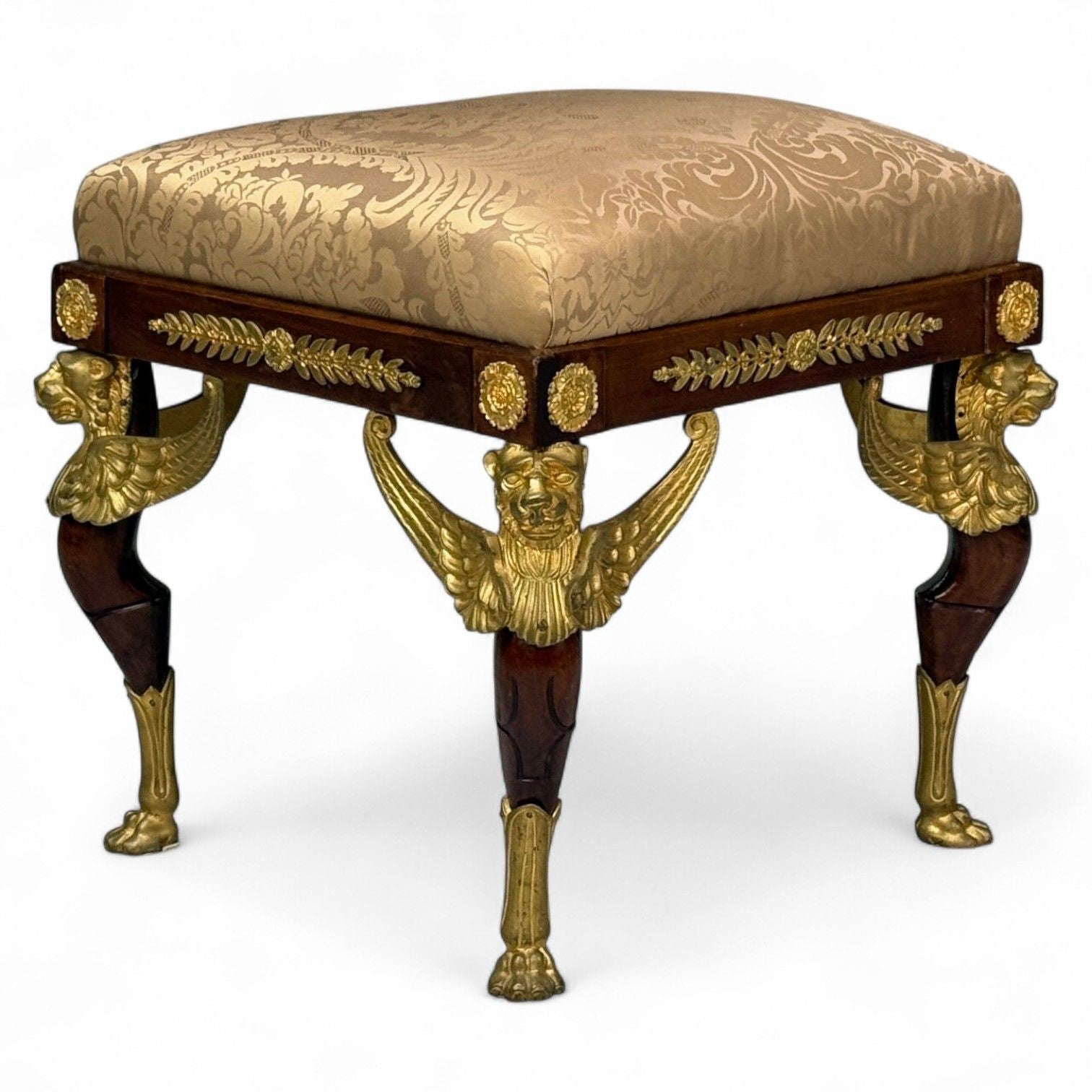 French Empire Revival, Bronze, Mahogany, Fabric, Footstool, France, 19th c.