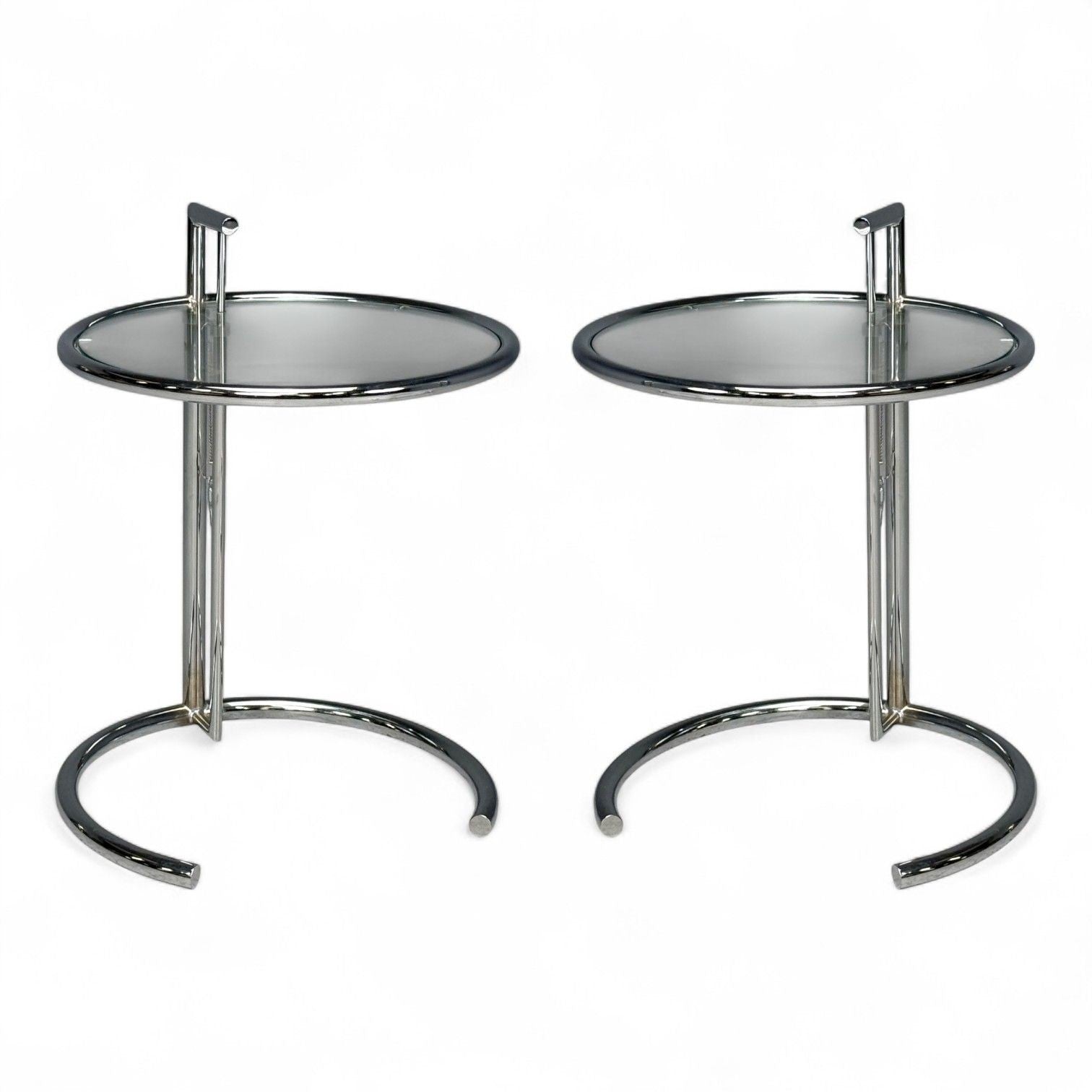 Eileen Gray, Chrome, Glass, Adjustable Side Tables, Italy, 1970s
