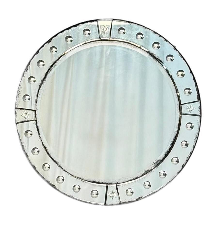 Art Deco Style, Venetian Circular Wall Mirrors, Antiqued Beveled Glass, 21st C.