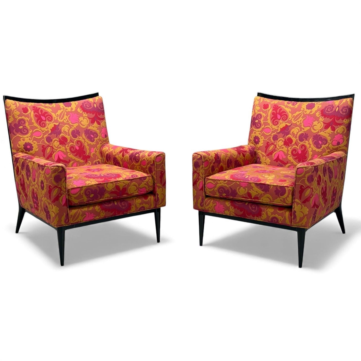 Paul McCobb, Ebonized Wood, Fabric, Lounge Chairs, USA, 1950s