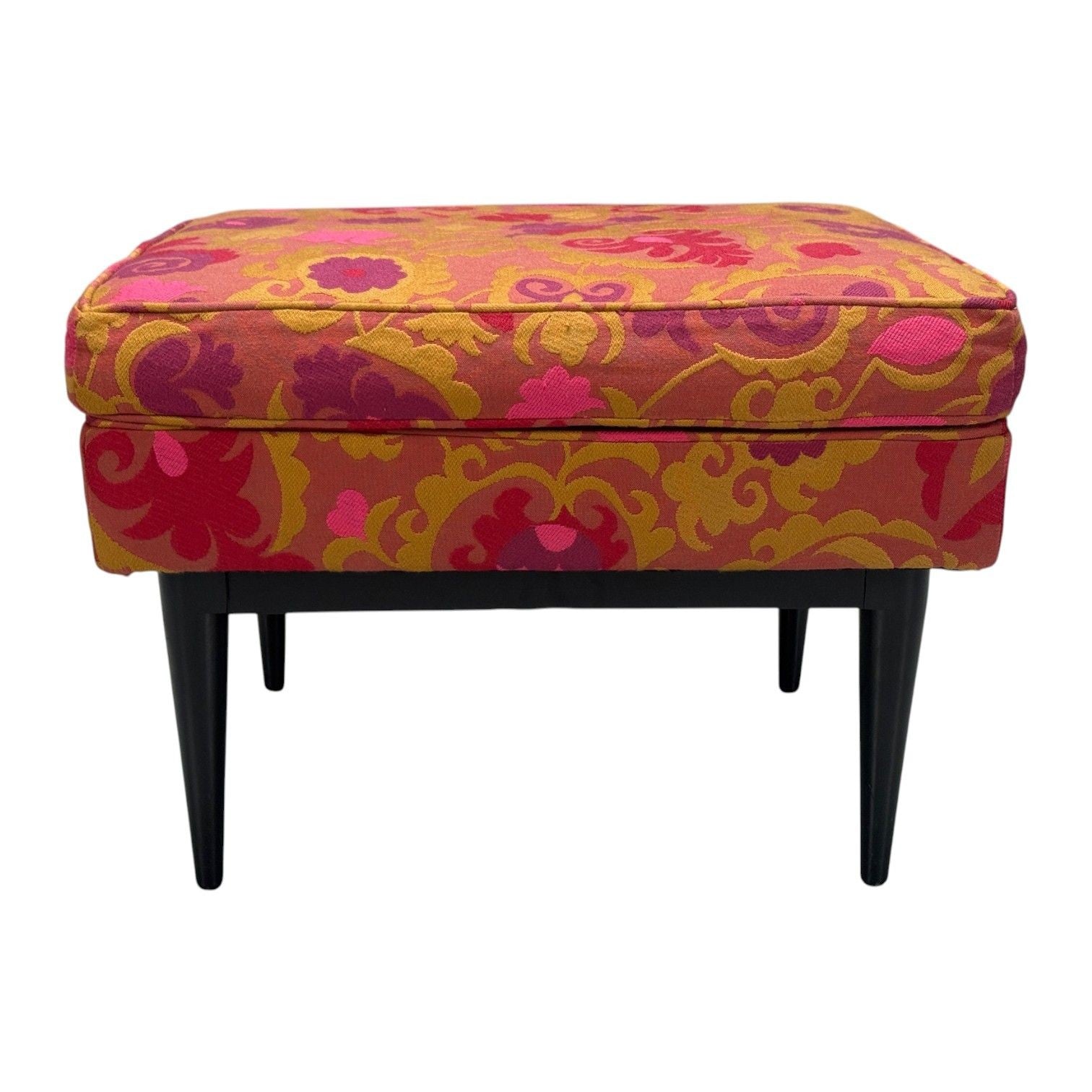 Paul McCobb, Ebonized Wood, Fabric, Ottoman, USA, 1950s