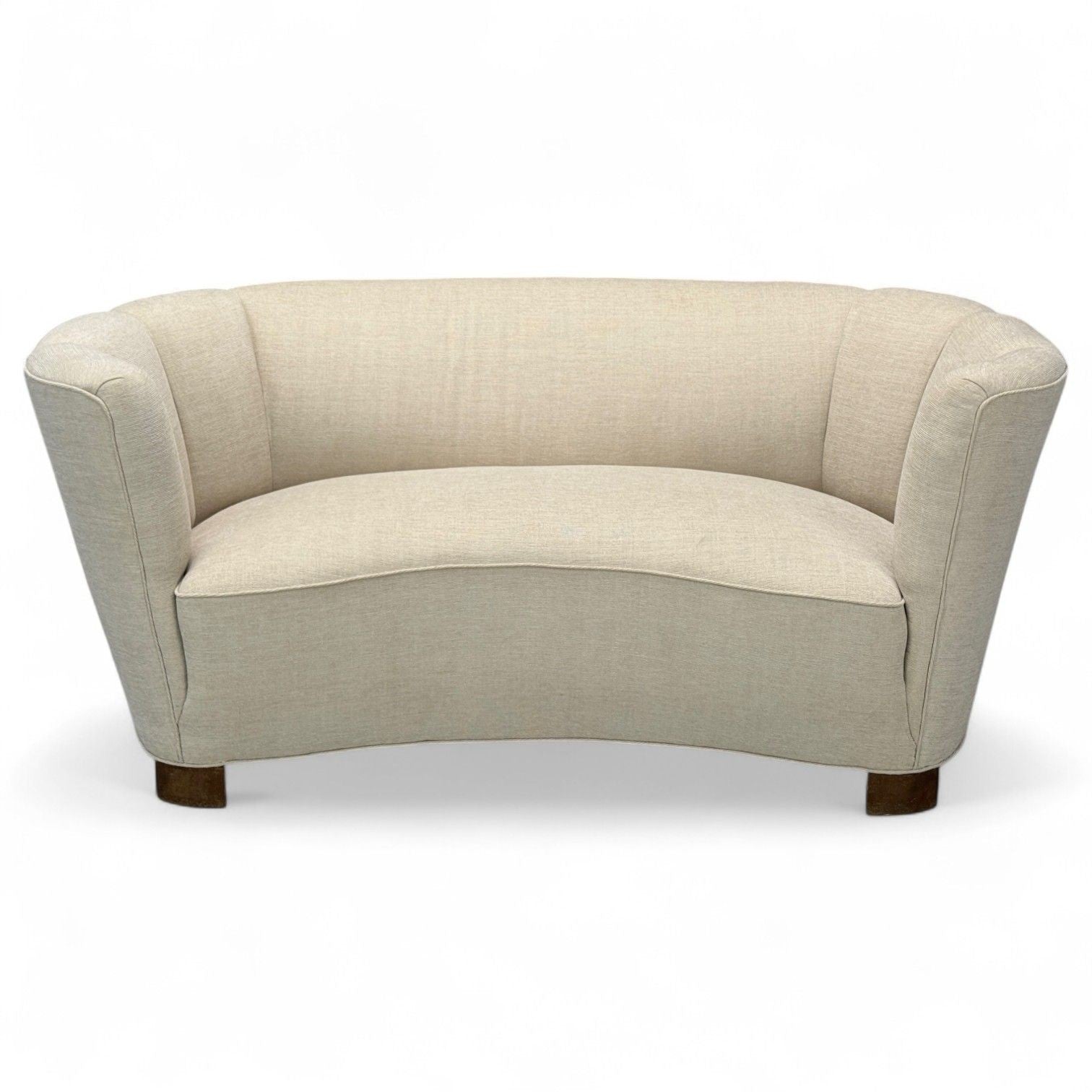 Danish Modern, Beige Fabric, Oak, Banana Sofa, Denmark, 1940s