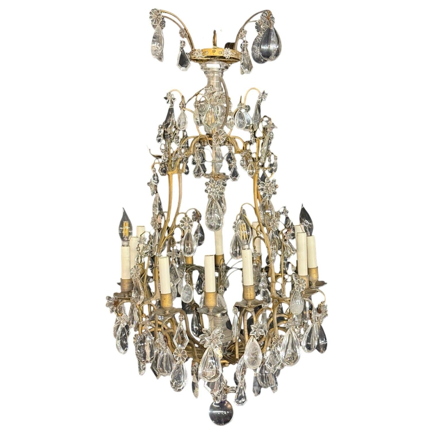 Louis XVI Style, Bronze, Rock Crystal, 12 Light Chandelier, France, 19th c.