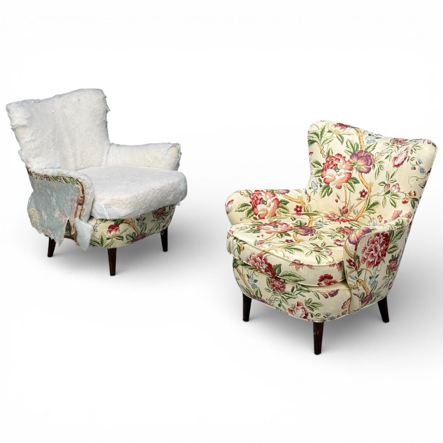 Ernst Schwadron Style, Mahogany, Fabric, Organic Lounge Chairs, USA, 1960s