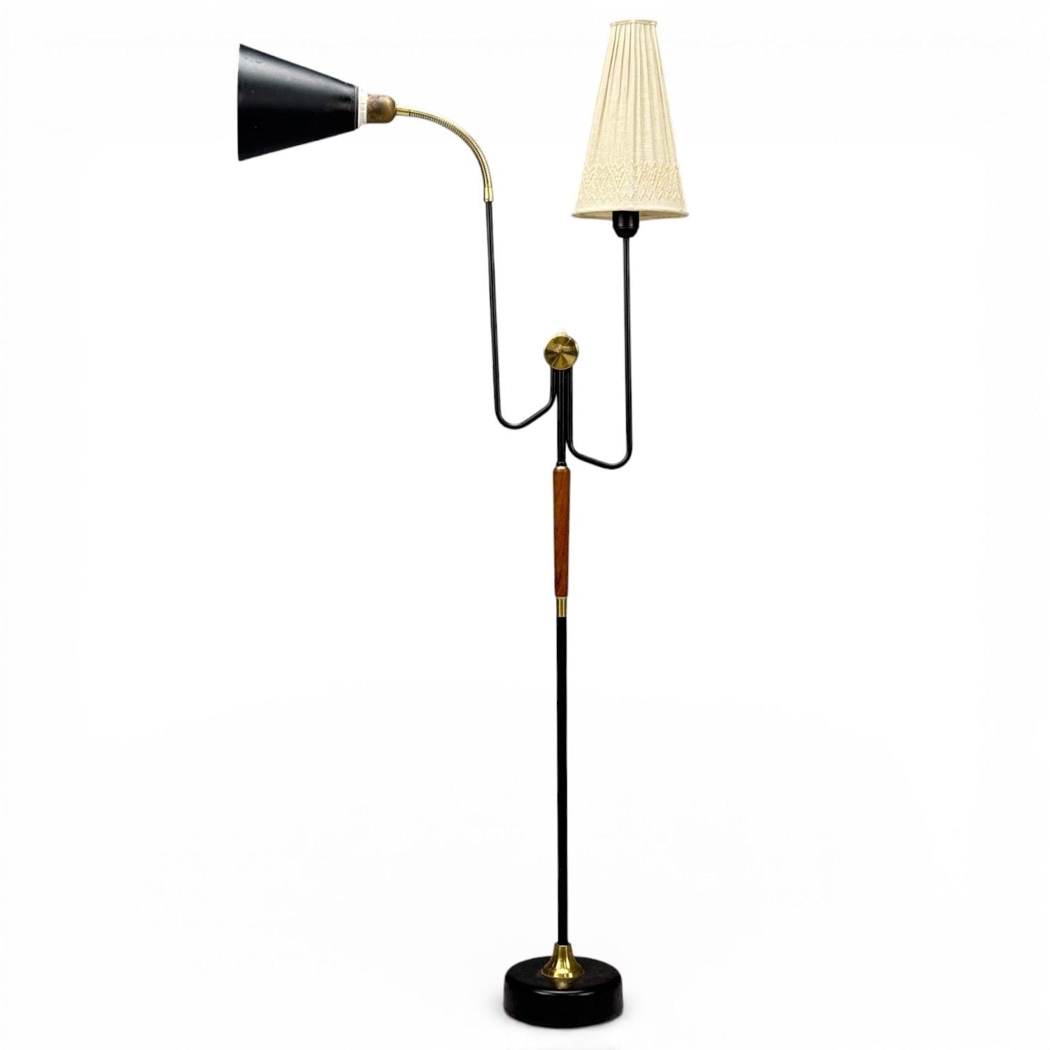 Möllers Armatur Eskilstuna, Floor Lamp, Lacquered Metal, Teak, Sweden, 1950s
