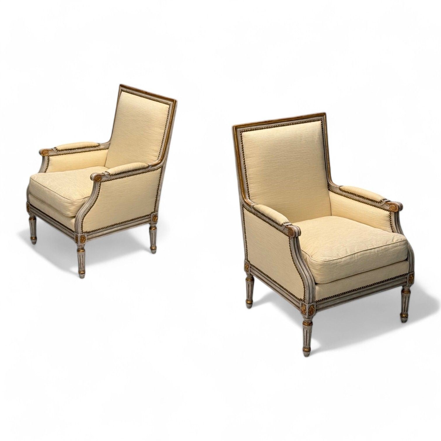 Maison Jansen, Swedish Louis XVI Style, Wood, Fabric, Lounge Chairs, 1940s