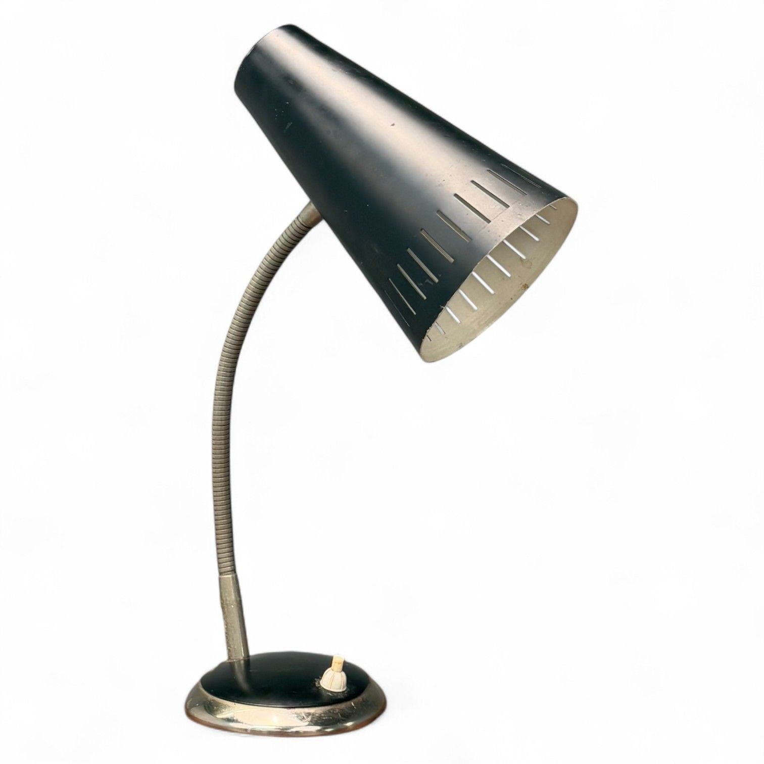 Swedish Modern, Black Lacquered Metal, Adjustable Desk Lamp, Sweden, 1950s