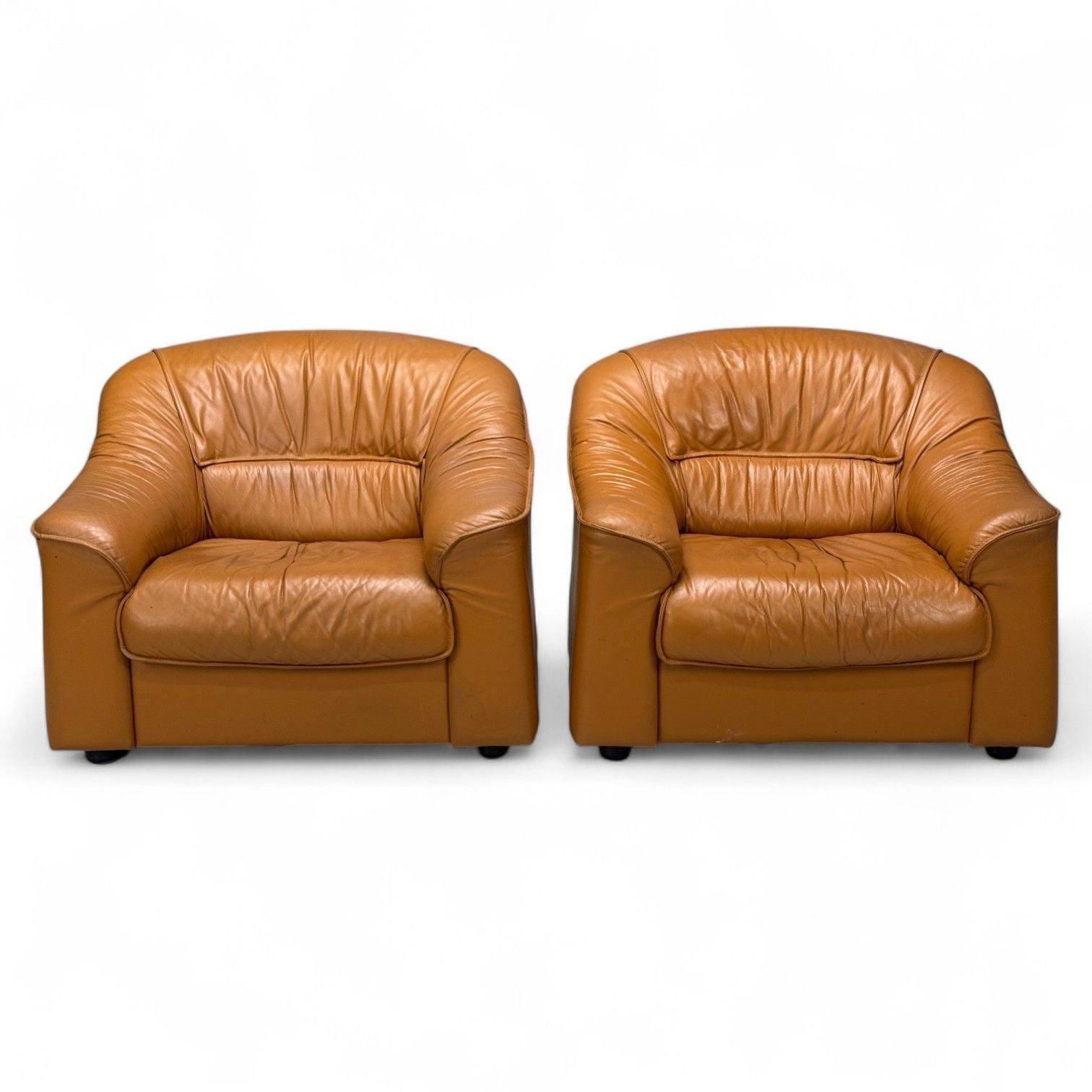 Italian Modern, Cognac Leather, Large Lounge Chairs, Italy, 1970s