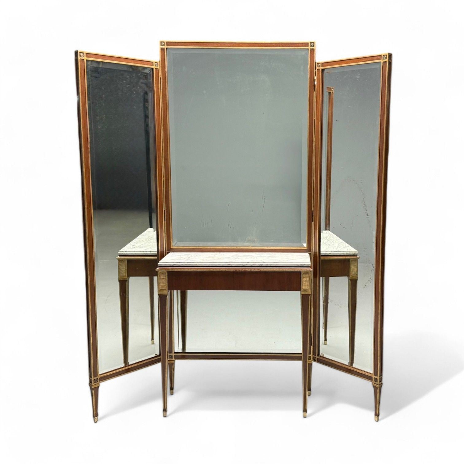 Maison Jansen, Hollywood Regency, Vanity Mirror, Mahogany, Glass, France, 1940s