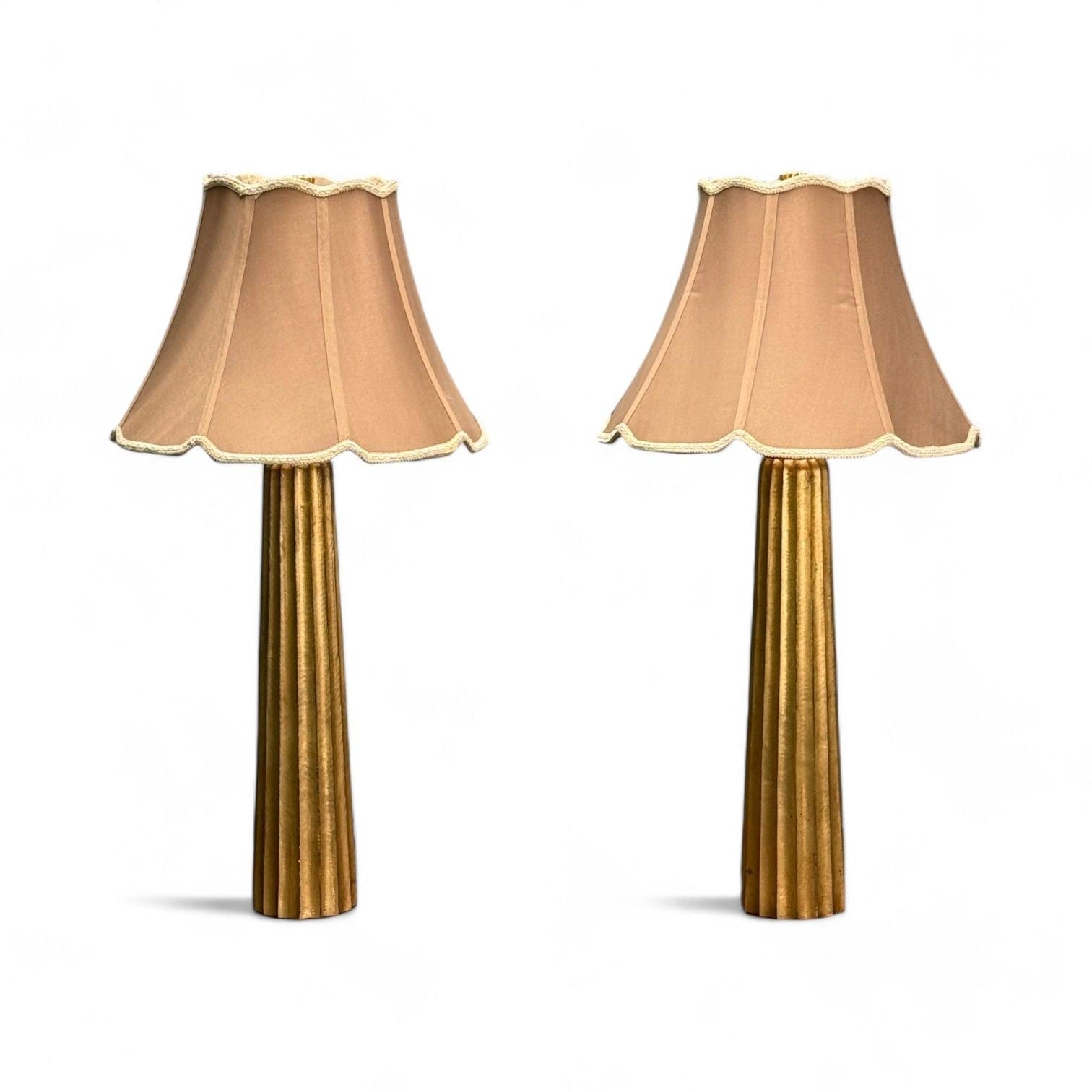 Hollywood Regency Style, Fluted Table Lamps, Gilt Metal, Silk, USA, 21st C.