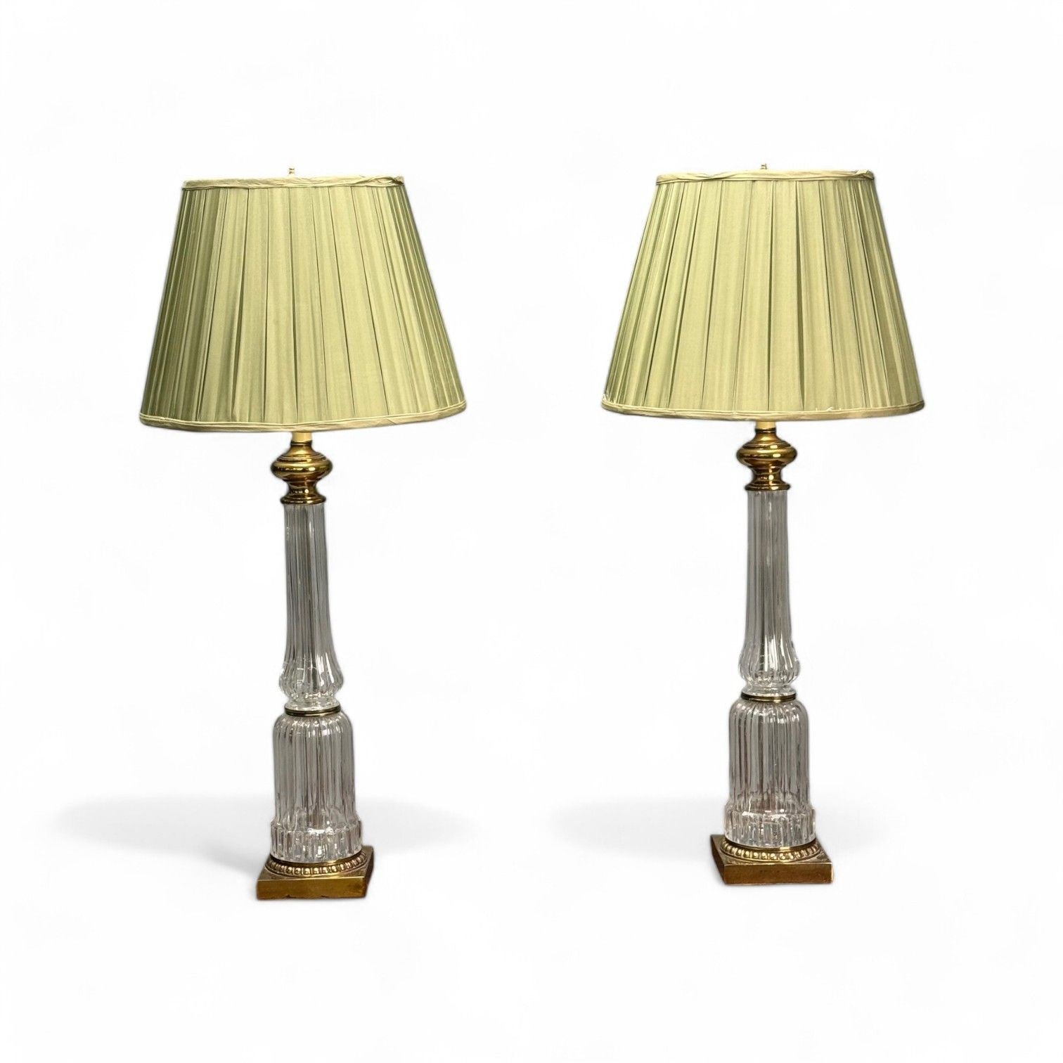 Hollywood Regency Style, Table Lamps, Fluted Crystal, Gilt Metal, USA, 1980s