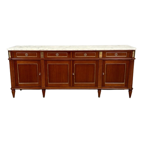 Louis XVI Hollywood Regency Style Bronze Mounted Mahogany Sideboard / Credenza