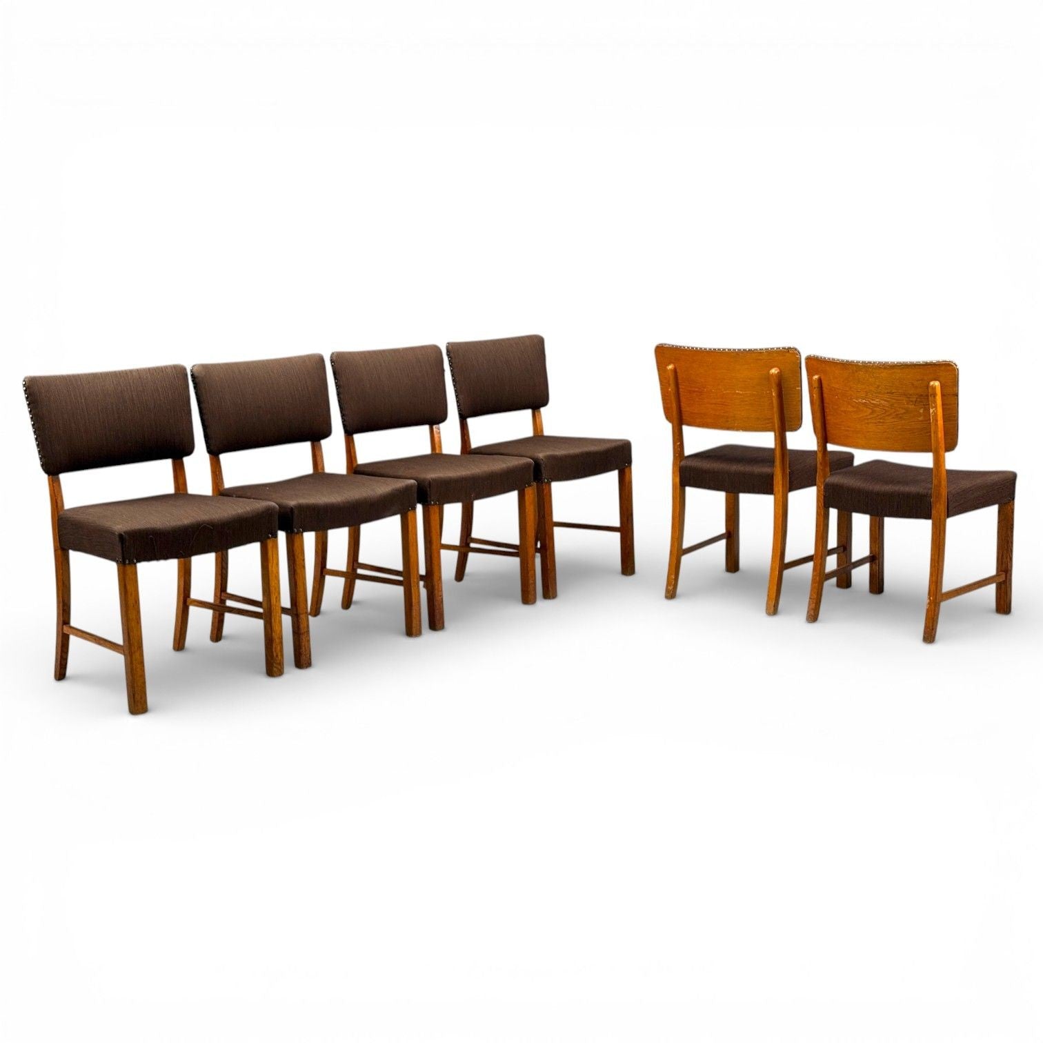 Fritz Hansen, Six Dining Chairs, Oak, Wool, Denmark, 1930s