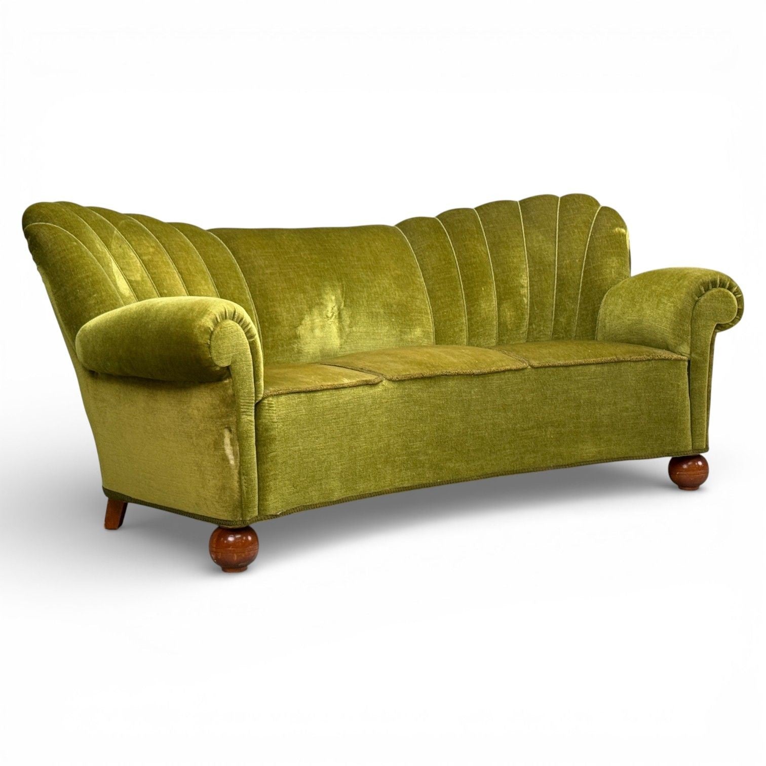 Swedish Modern, Sofa, Green Velvet, Elm, Sweden, 1940s
