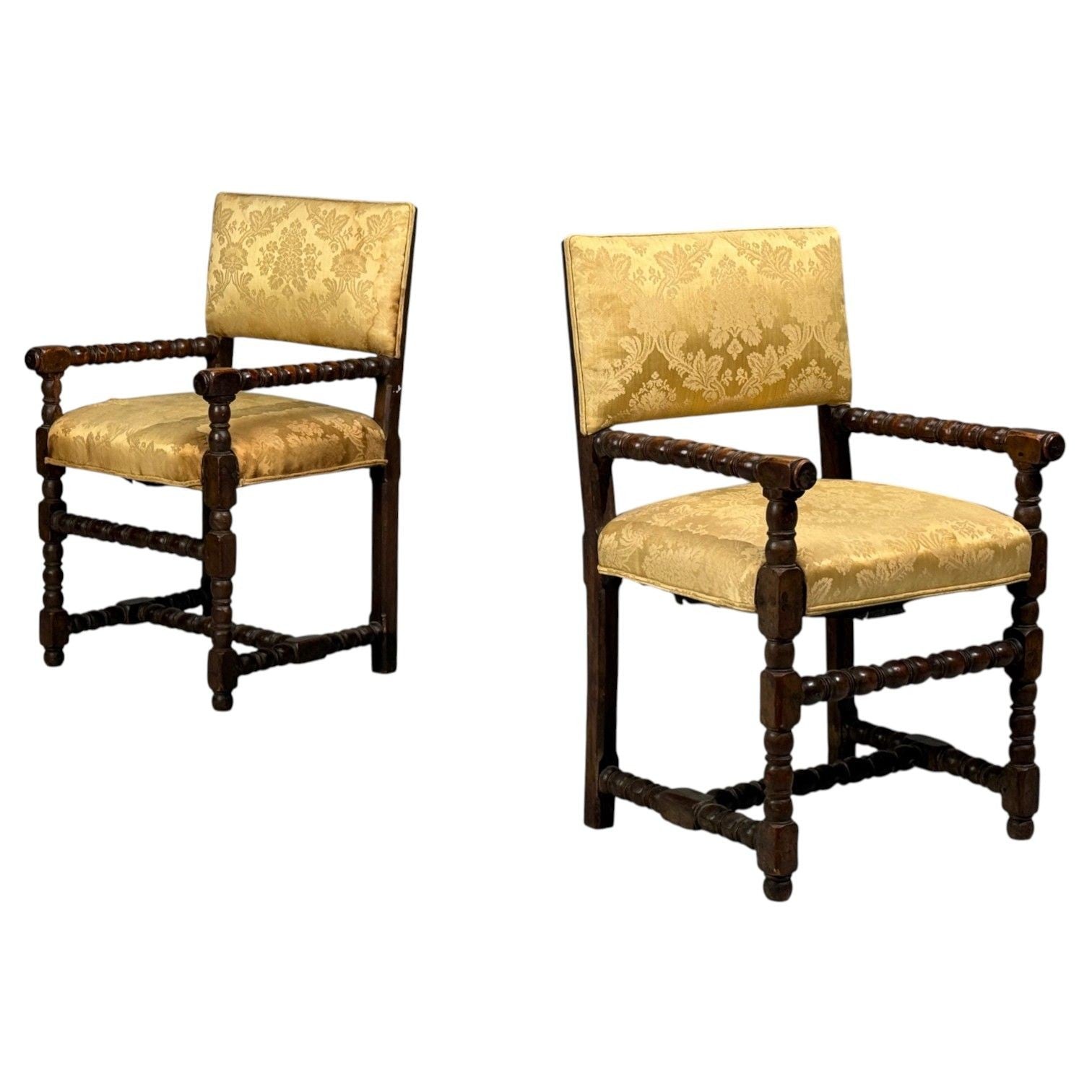 Louis XIII, Barley Twist Occasional Chairs, Fabric, Cherry, France, 17th c.