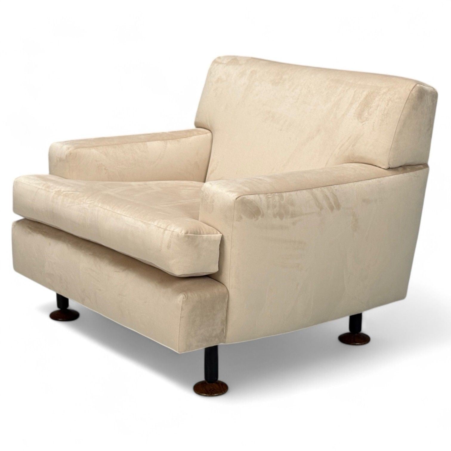 Marco Zanuso, Beige Velvet, Wood, Metal, Lounge Chair, Italy, 1960s