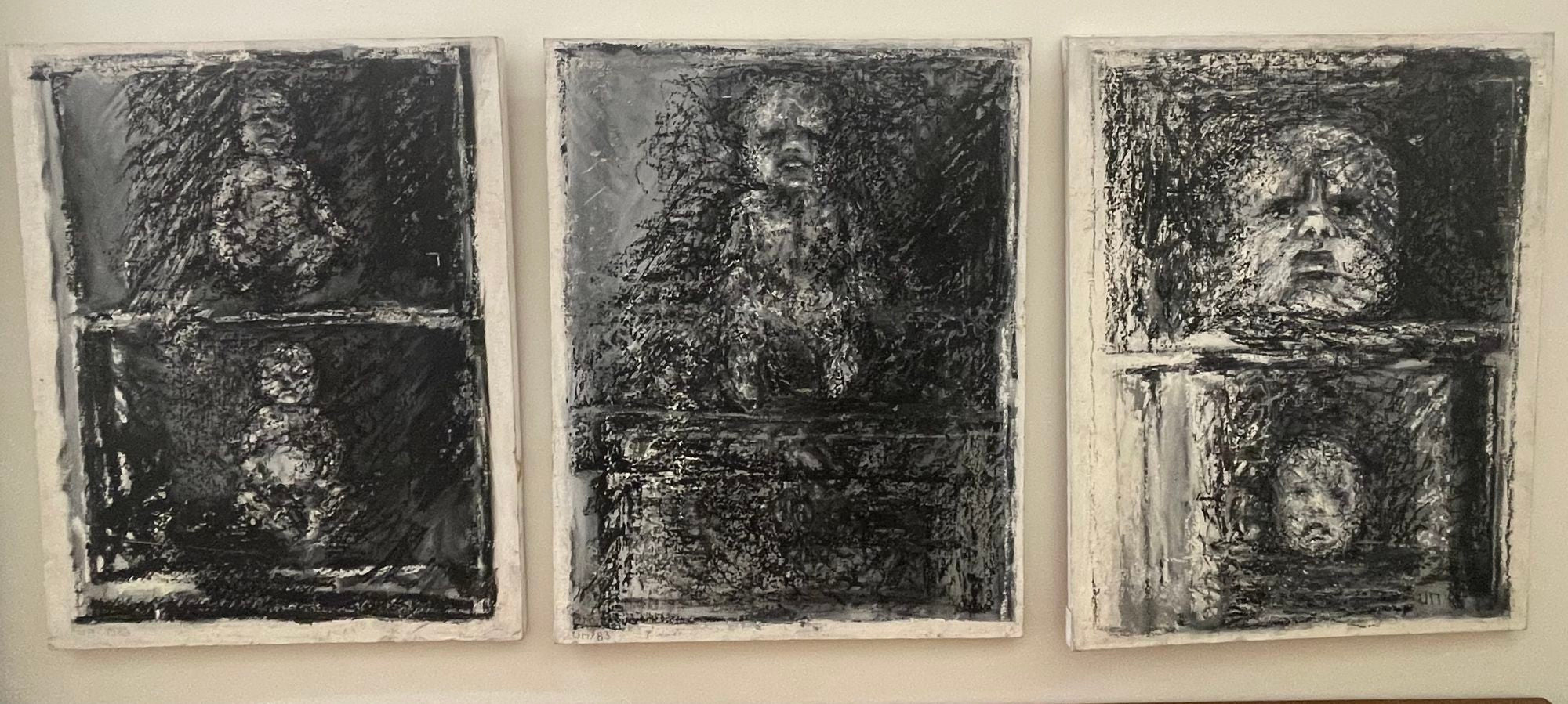 Three Ursula Meyer Mixed Media Works, Signed, Dated, Charcoal, Paint