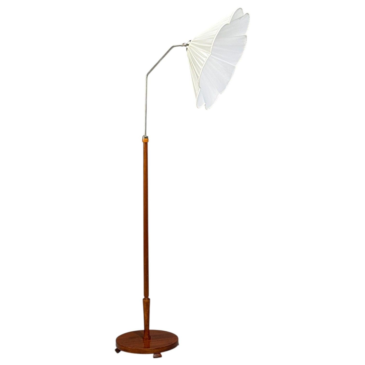 Swedish Art Deco, Floor Lamp, Wood, Metal, Silk, Sweden, 1930s