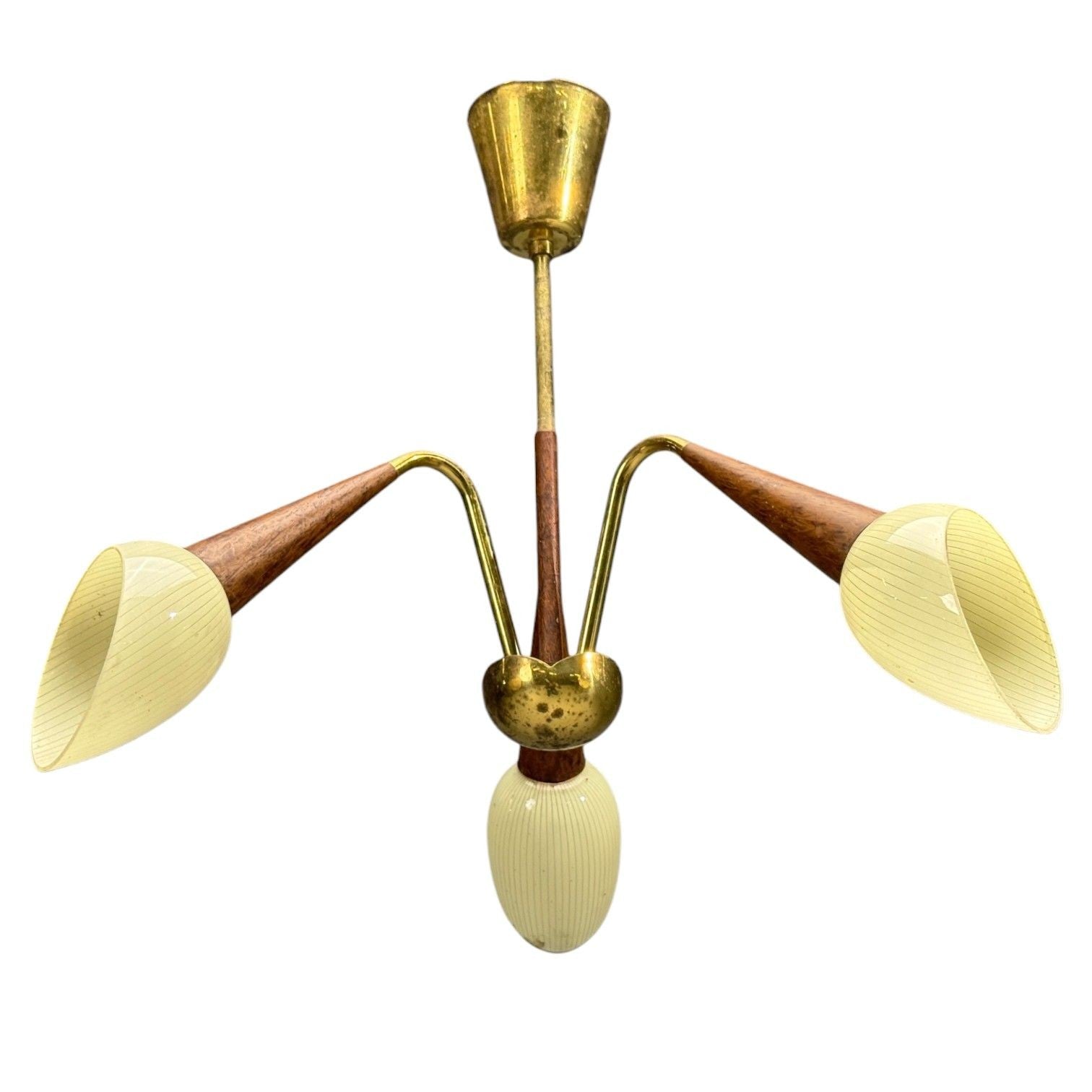 Swedish Modern, Pendant Light, Brass, Wood, Glass, Sweden, 1920s
