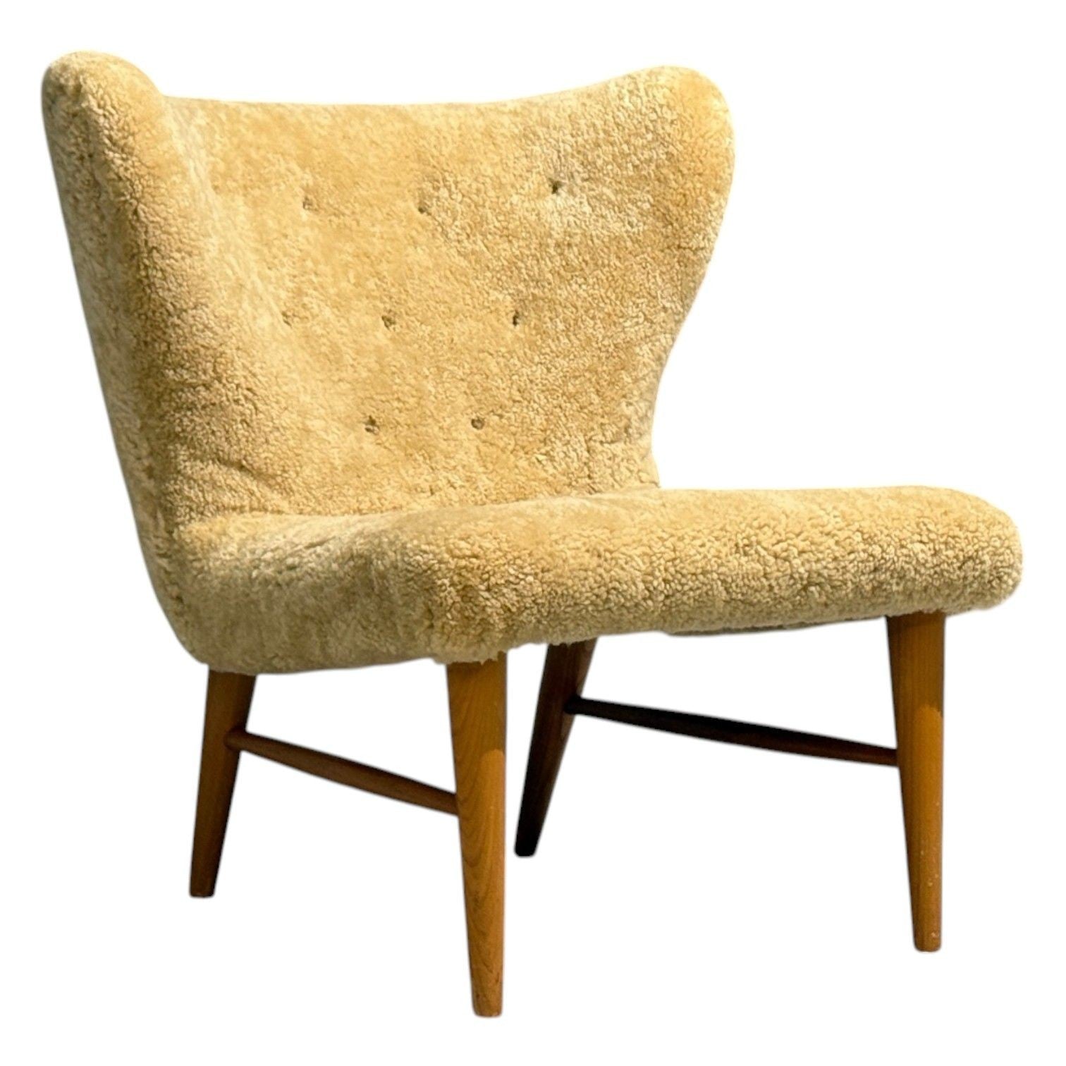 Erik Bertil Karlén, Rare Easy Chair, Beech, Shearling, Sweden, 1940s