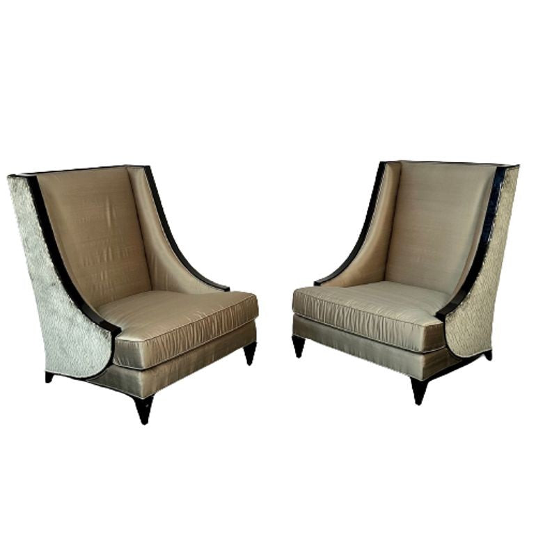 Mid-Century Modern Style Christopher Guy Square Wingback / Lounge Chair, Silk